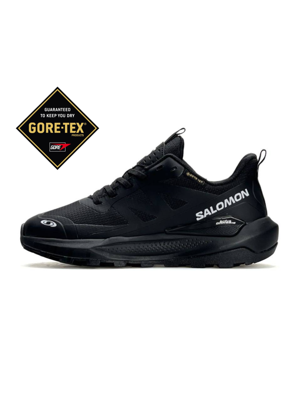 Кроссовки Salomon Elixir Activ GTX текстильные черные с белым демисезонные с влагозащитой спортивная обувь