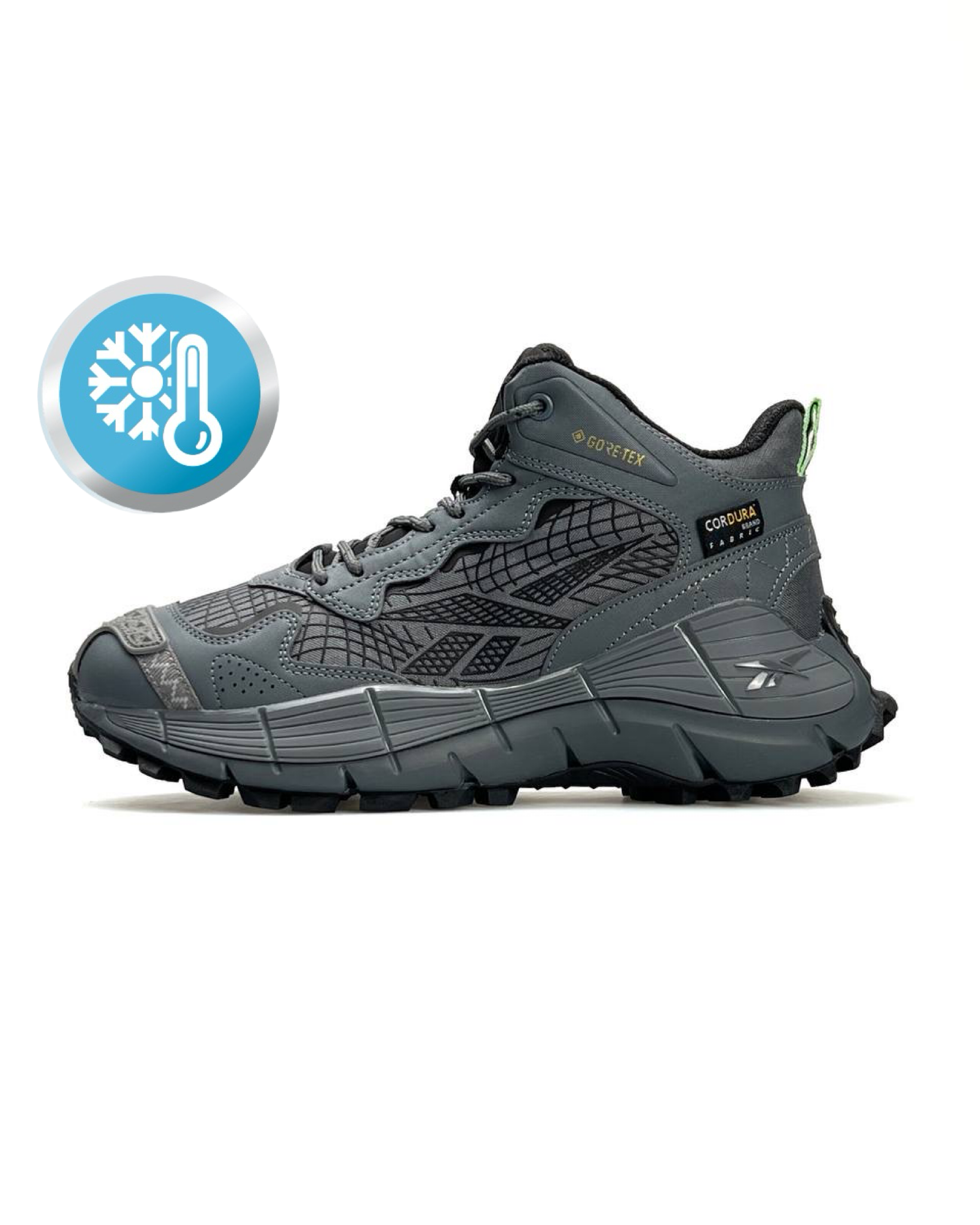 Кроссовки Reebok Zig Kinetica 2.5 Edge Fur текстильные серые зимние с влагозащитой спортивная обувь