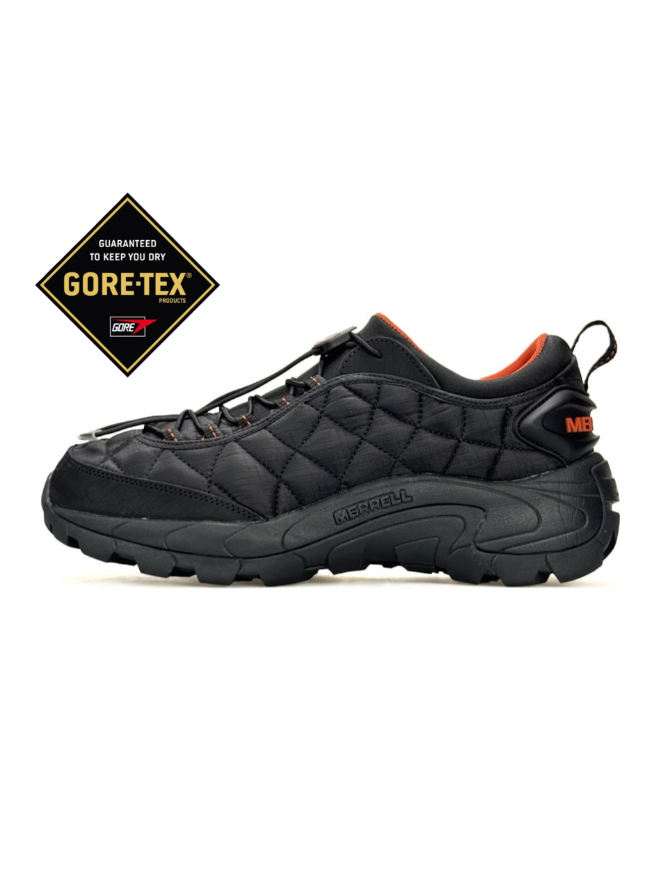 Кроссовки Merrell Ice Cap Moc II GTX текстильные черные с оранжевым демисезонные с влагозащитой повседневные