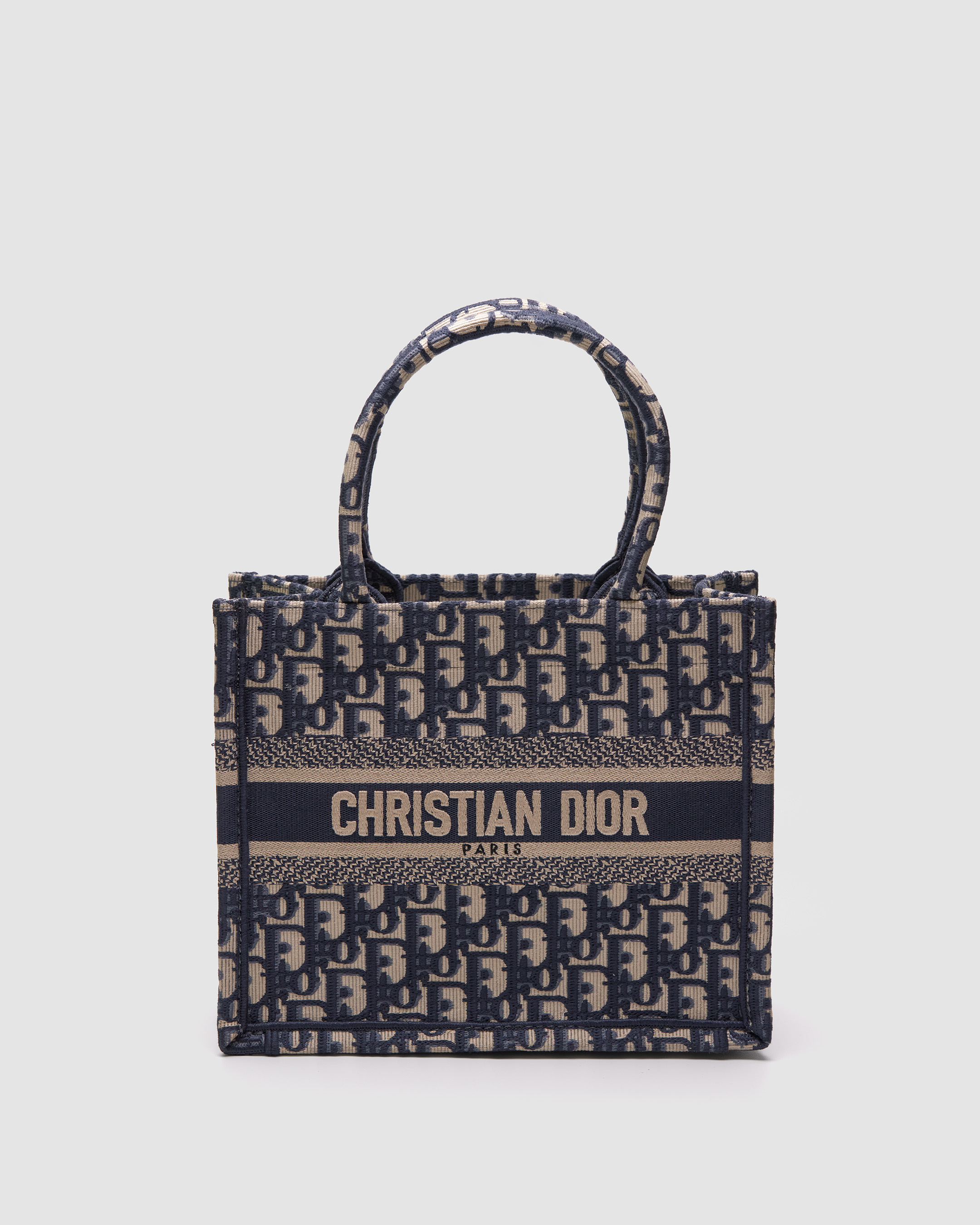 Dior Small Book Tote Ecru and Blue Dior Oblique Embroidery