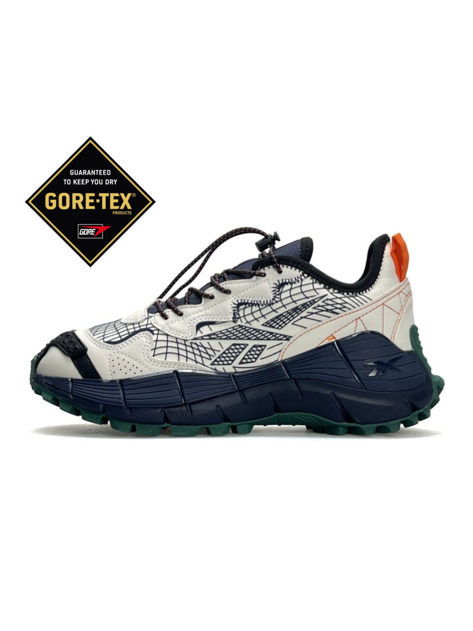 Кроссовки Reebok Zig Kinetica 2.5 Edge GTX текстильные бежевые с темно-синим демисезонные с влагозащитой