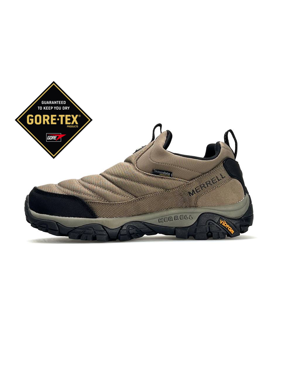 Кроссовки Merrell Nova Moc GTX текстильные бежевые с песочным демисезонные с влагозащитой спортивная обувь