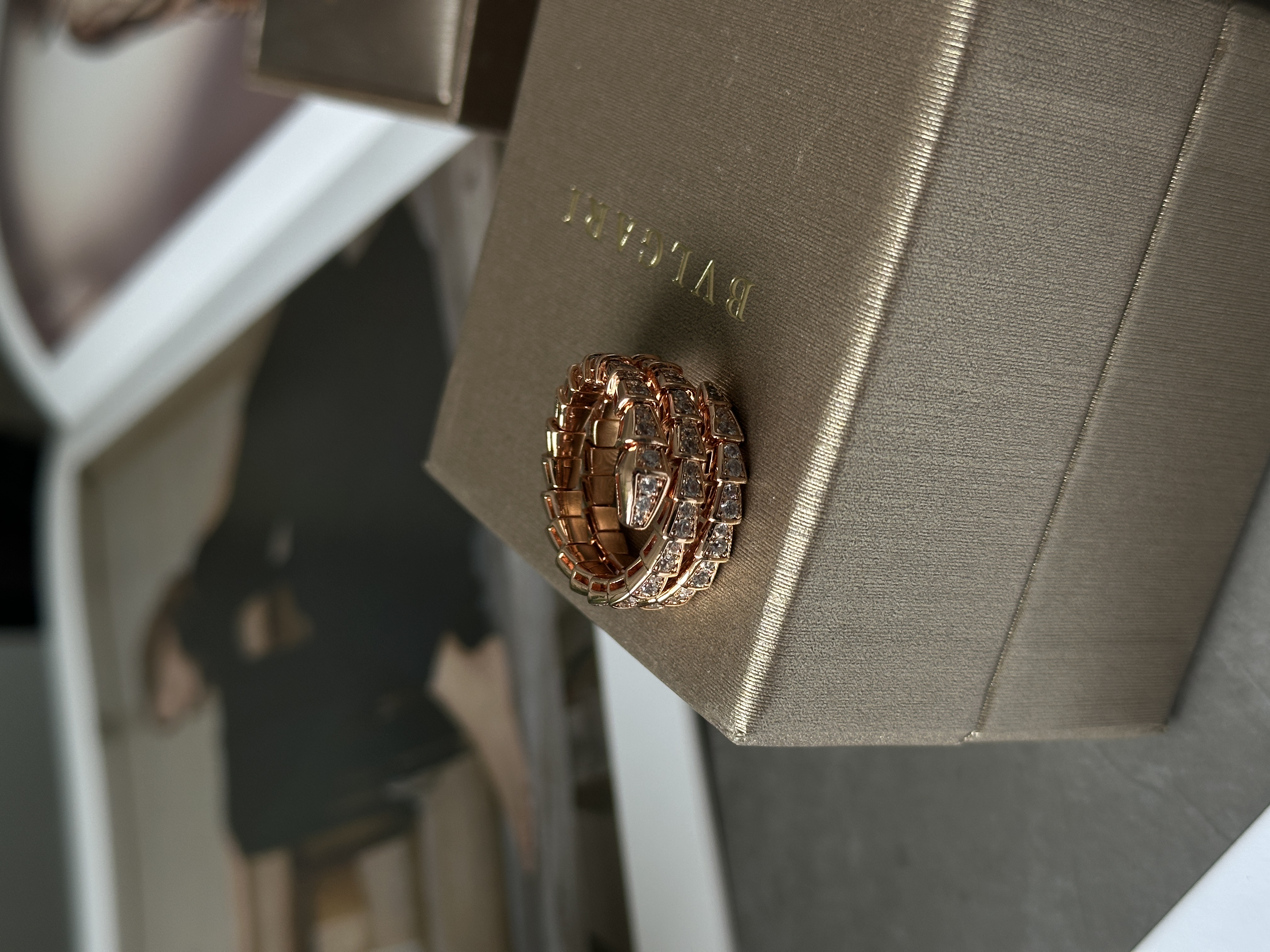 Bvlgari Serpenti Viper 18K Rose Gold Ring with Diamonds