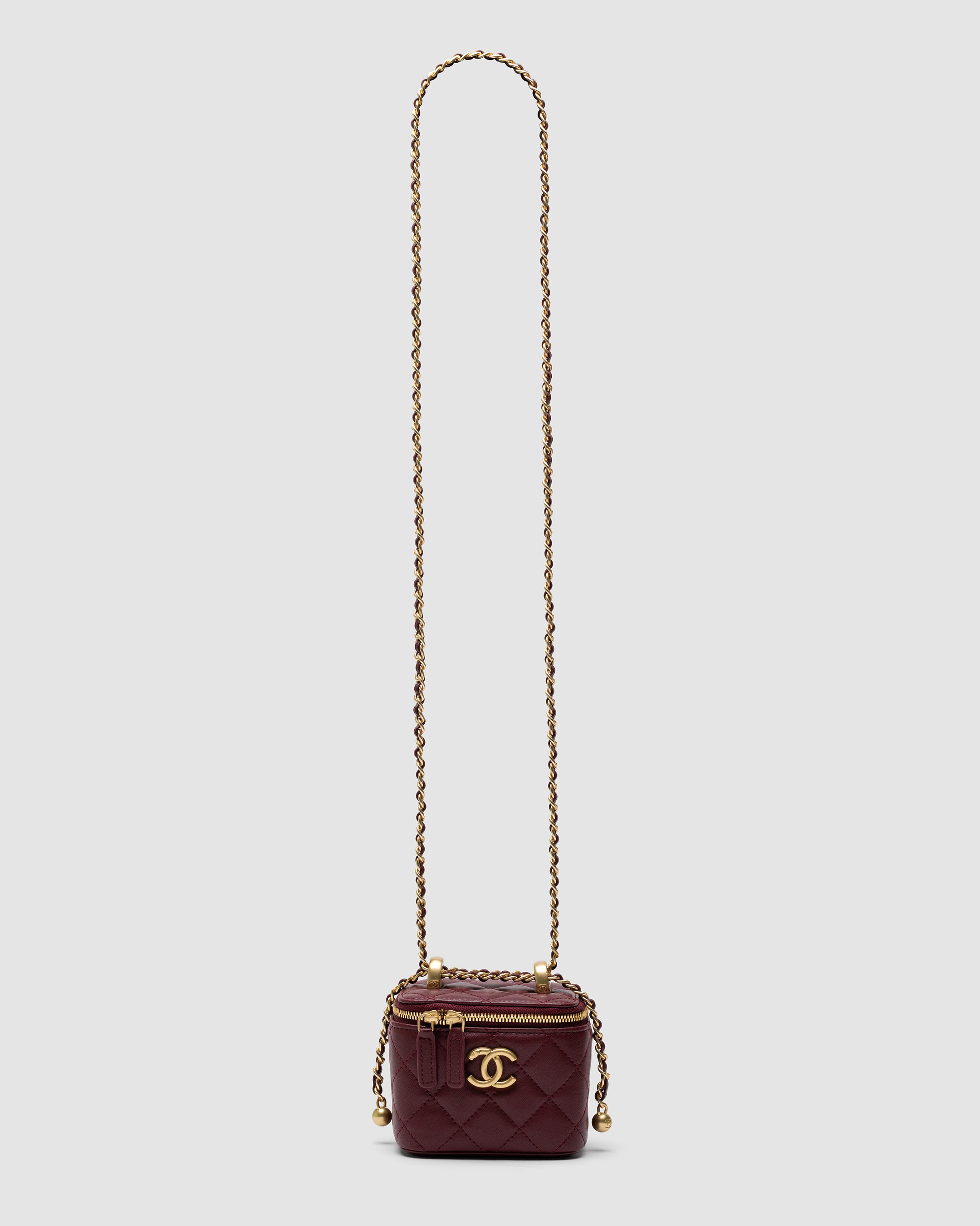 Chanel Classic Burgundy Lambskin Pearl Crush Mini Vanity Case