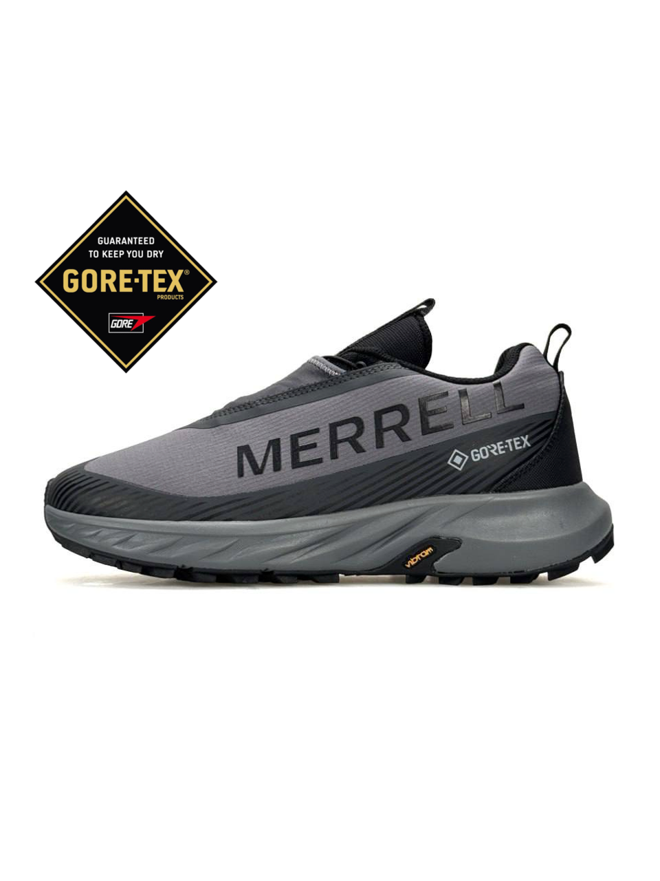 Кроссовки Merrell Agility Peak 5 GTX Slate текстильные серые с черным демисезонные с влагозащитой повседневные