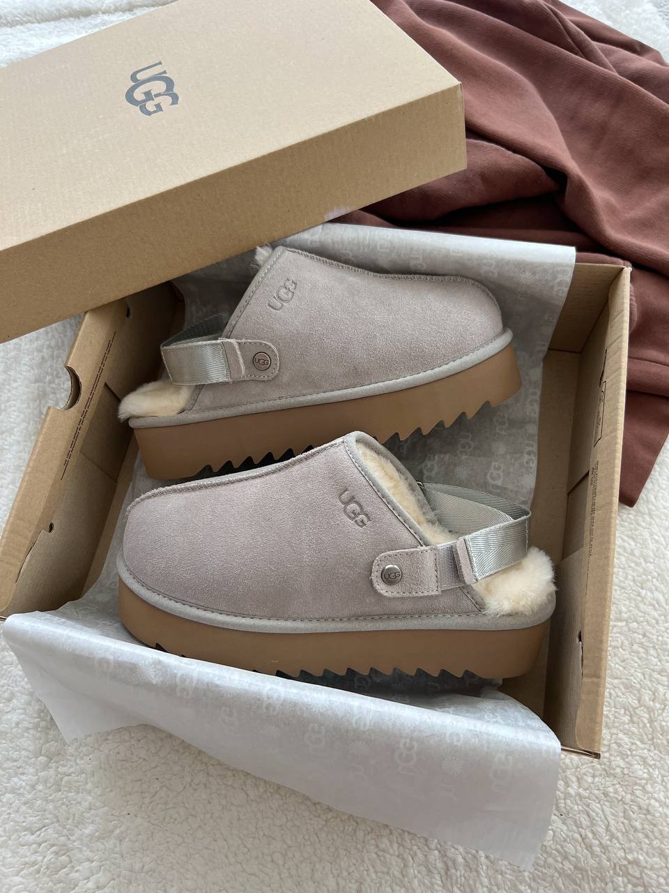 UGG Lanah Clog Brown Grey Platform