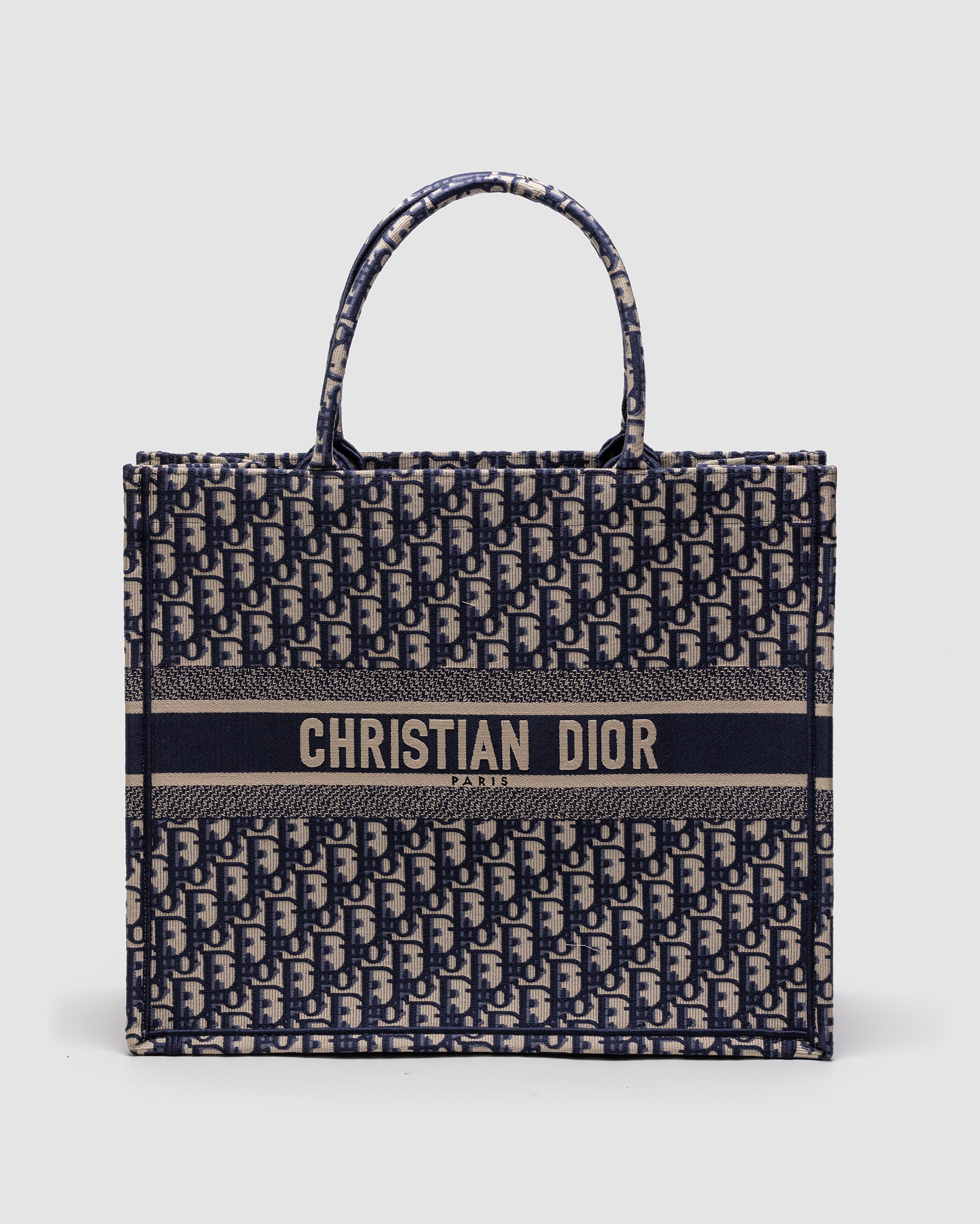 Dior Large Book Tote Ecru and Blue Dior Oblique Embroidery