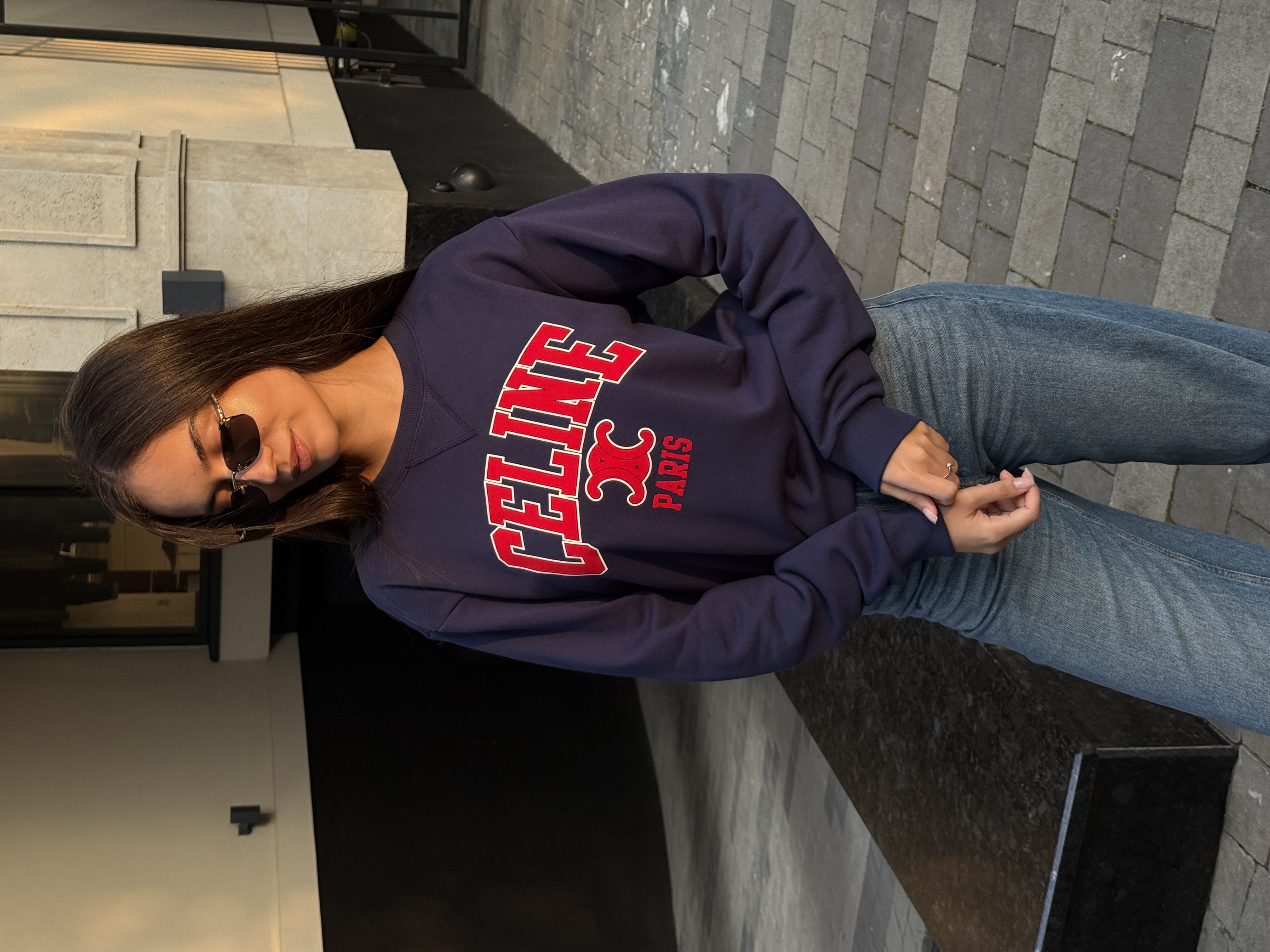 Celine Oversized Sweatshirt in Cotton Fleece Navy Blue