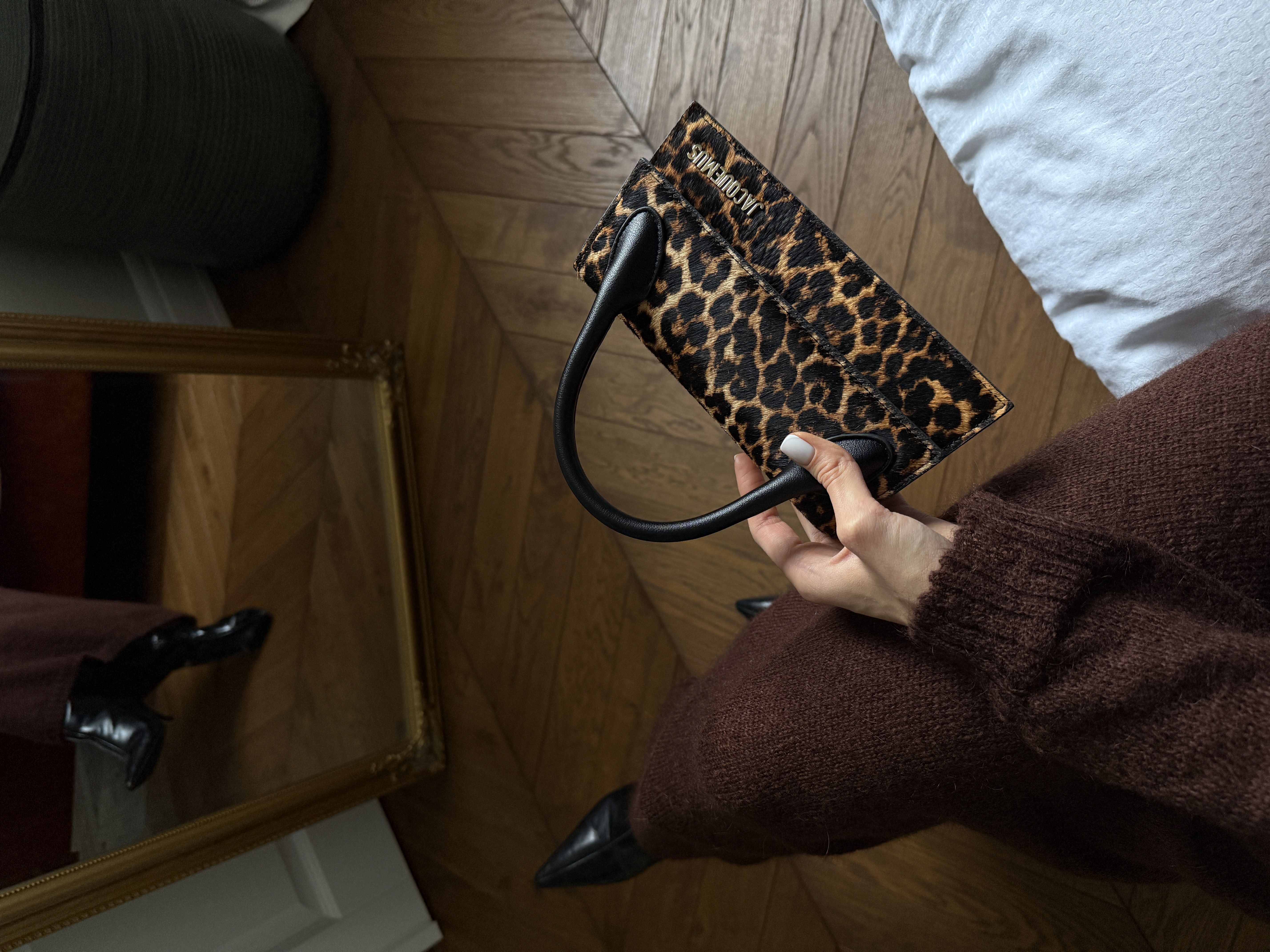 Jacquemus Le Chiquito Long Leopard Calf Hair Top-Handle Bag