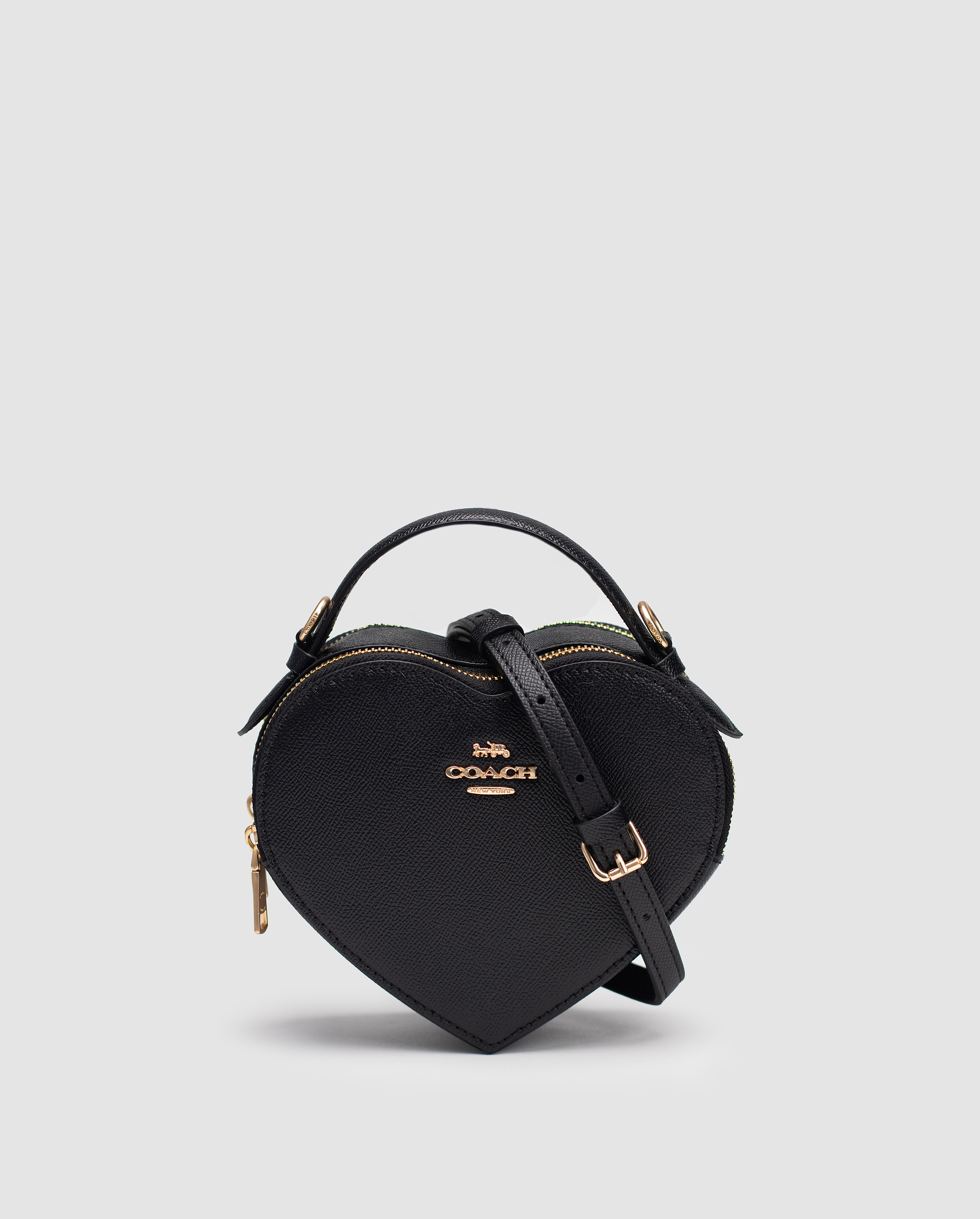 Coach Valentine's Black Crossgrain Leather Heart Crossbody Bag