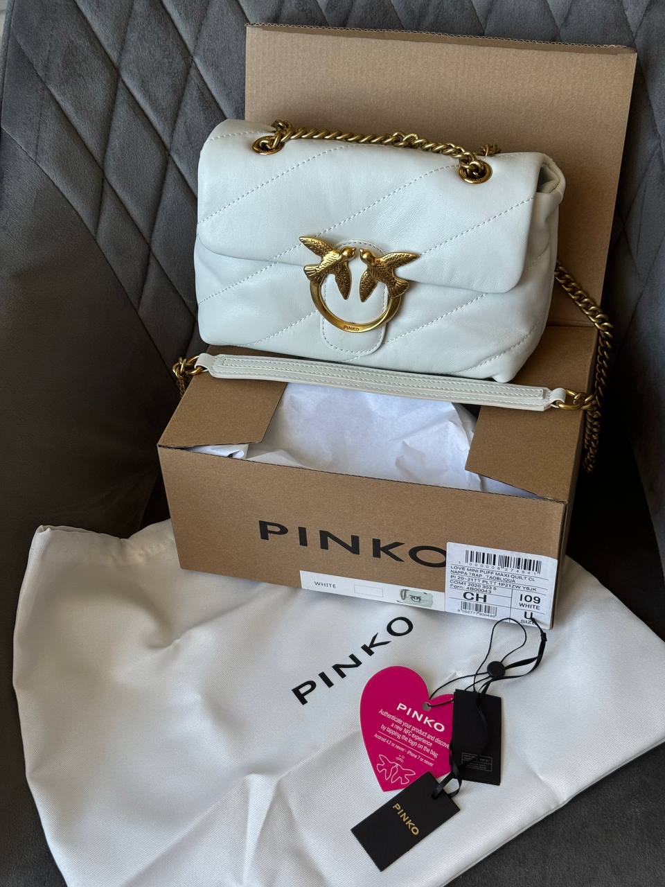 Pinko Baby Love Bag Puff Maxi Quilt White/Gold