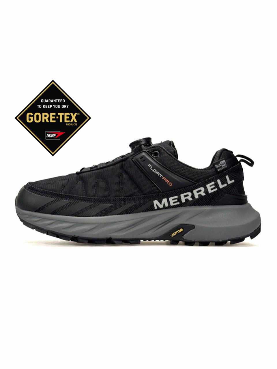 Кроссовки Merrell Float Pro BOA GTX текстильные черные с серым демисезонные с влагозащитой спортивная обувь
