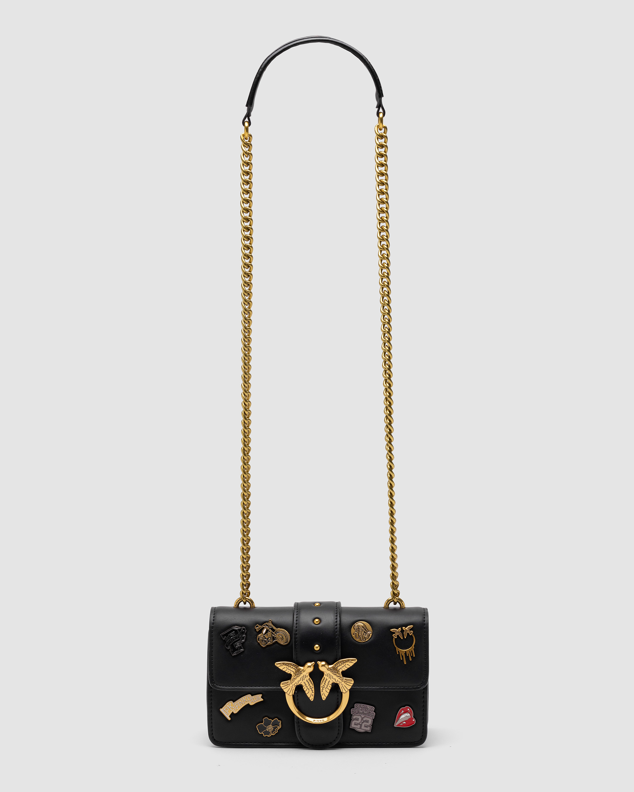 Pinko Mini Love Bag One Simply With Enamel Pin Black