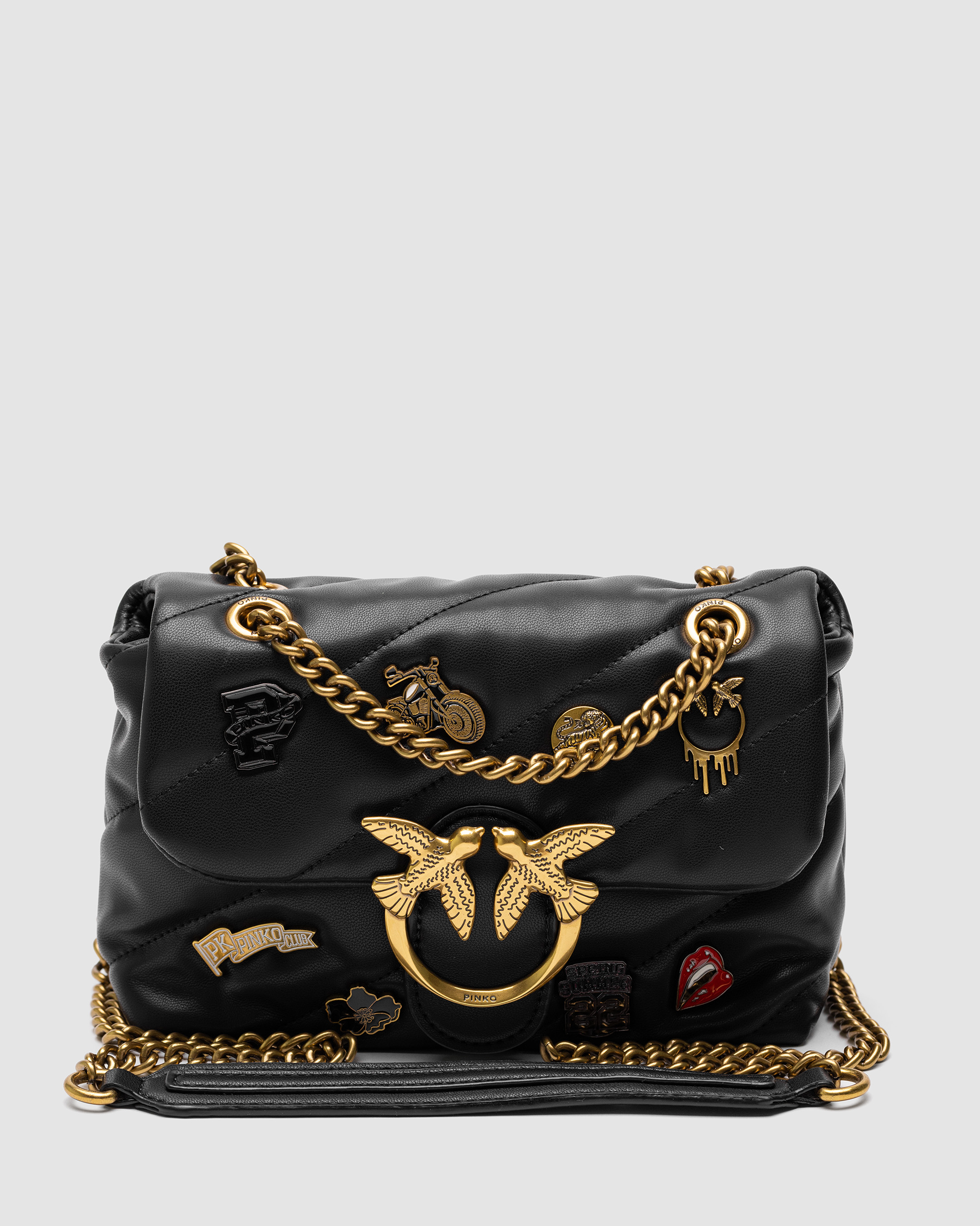 Pinko Black Quilted Leather Love Mini Puff Pins
