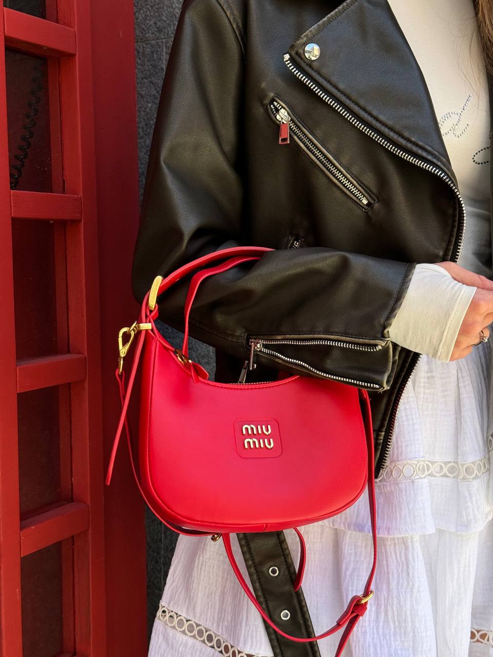 Miu Miu Leather Hobo Bag Red (БЕЗ КОРОБКИ)