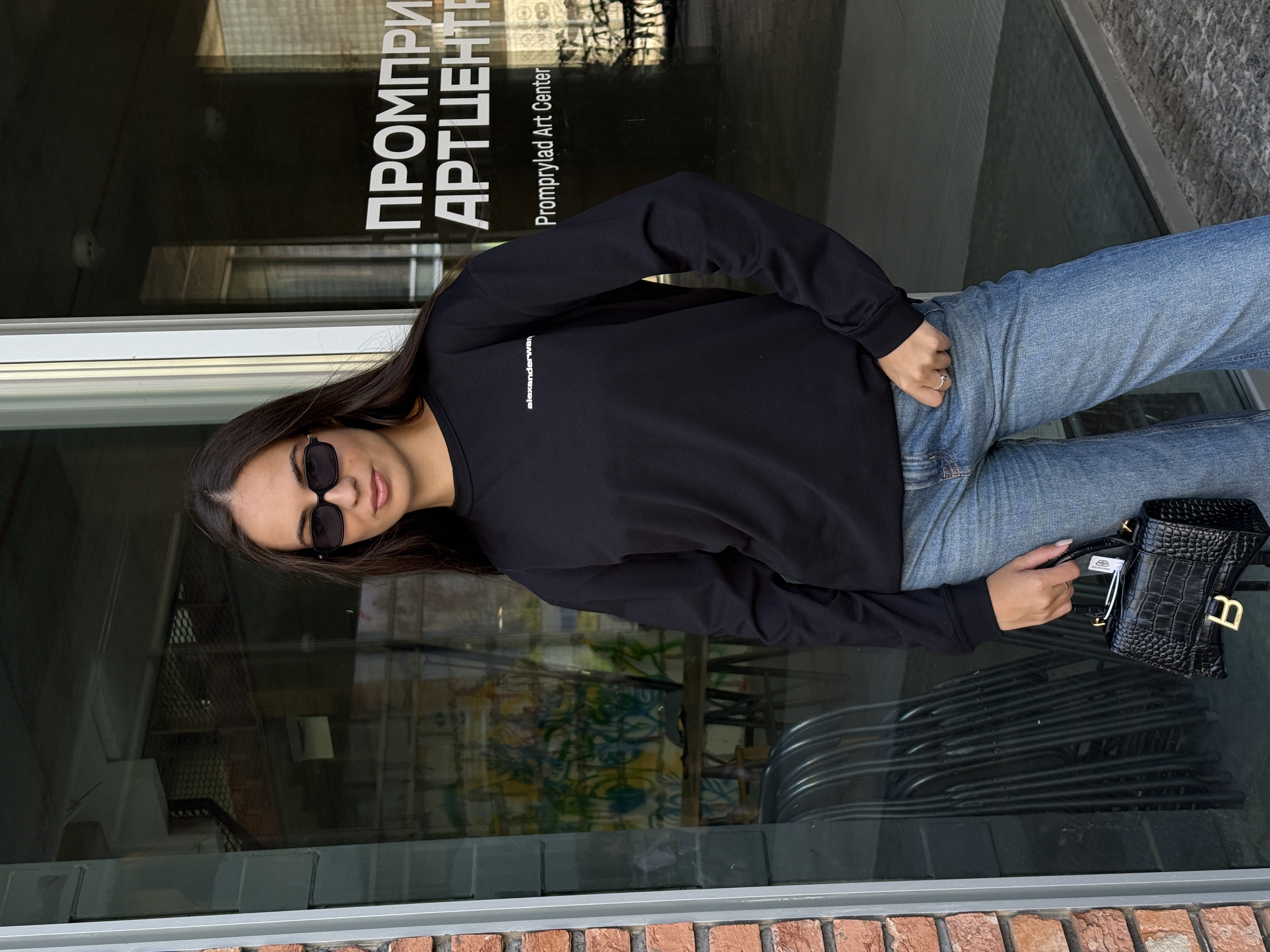 alexanderwang Long Sleeve Tee in High Twist Jersey Black
