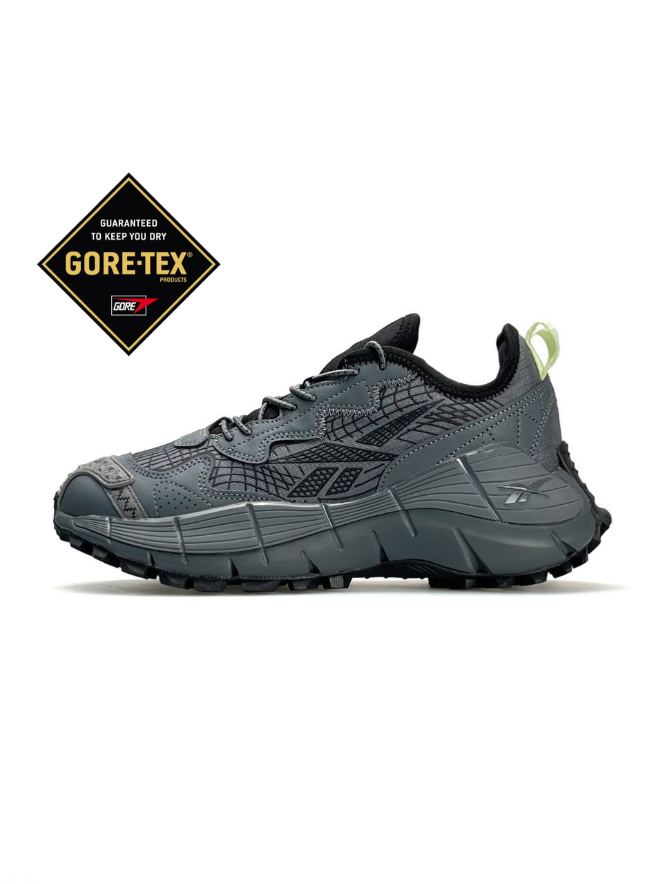 Кроссовки Reebok Zig Kinetica 2.5 Edge GTX текстильные серые демисезонные с влагозащитой спортивная обувь