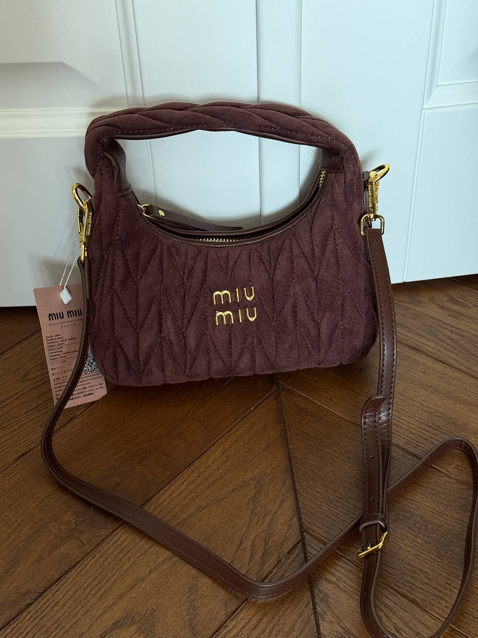 Miu Miu Wander Matelassé Nappa Suede Mini Hobo Bag Brown [оригінальна коробка] 21 х 23 х 7 — головне фото товару