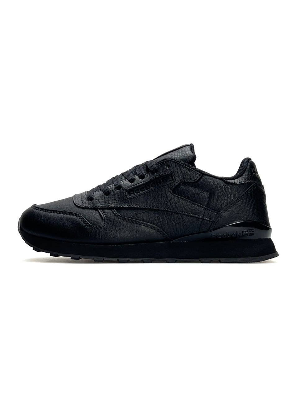 Кроссовки Reebok Classic Leather кожаные черные демисезонные модные классические на шнуровке спортивная обувь
