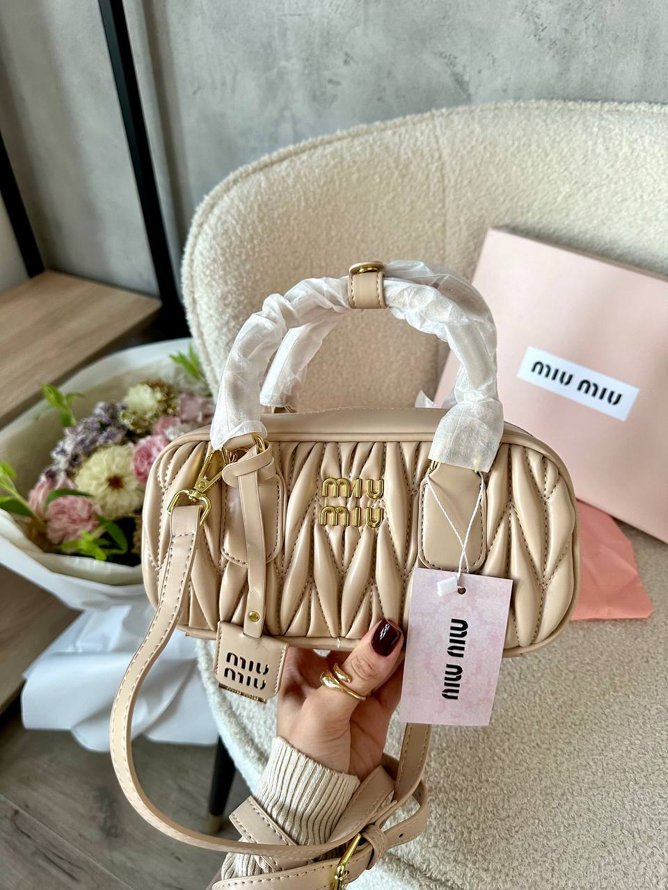Miu Miu Arcadie Matelassé Nappa Leather Bag Cappuccino[ориг коробка] 22 х 12 х 7 — головне фото товару