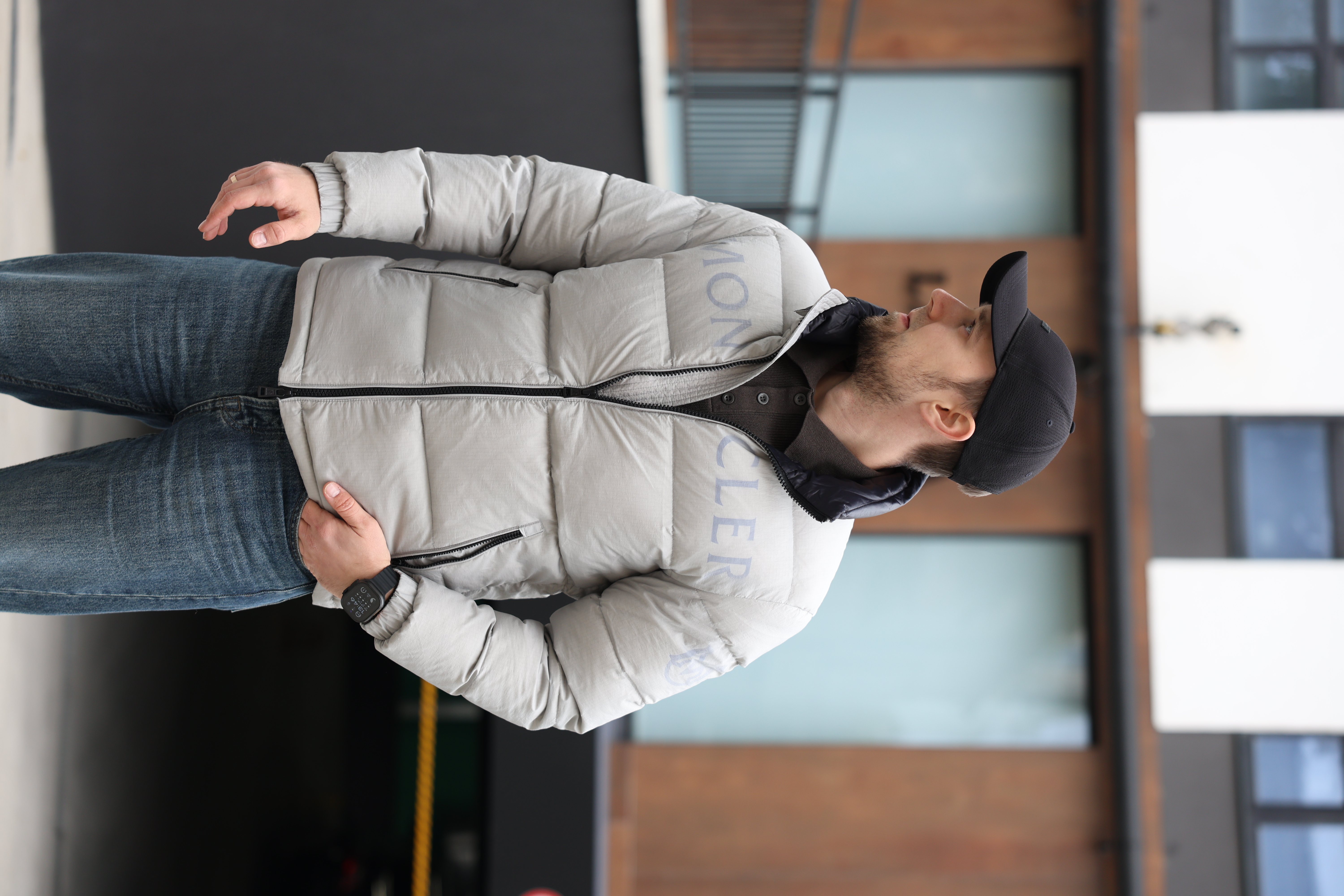 Moncler Logo-Embroidered Puffer Jacket Grey