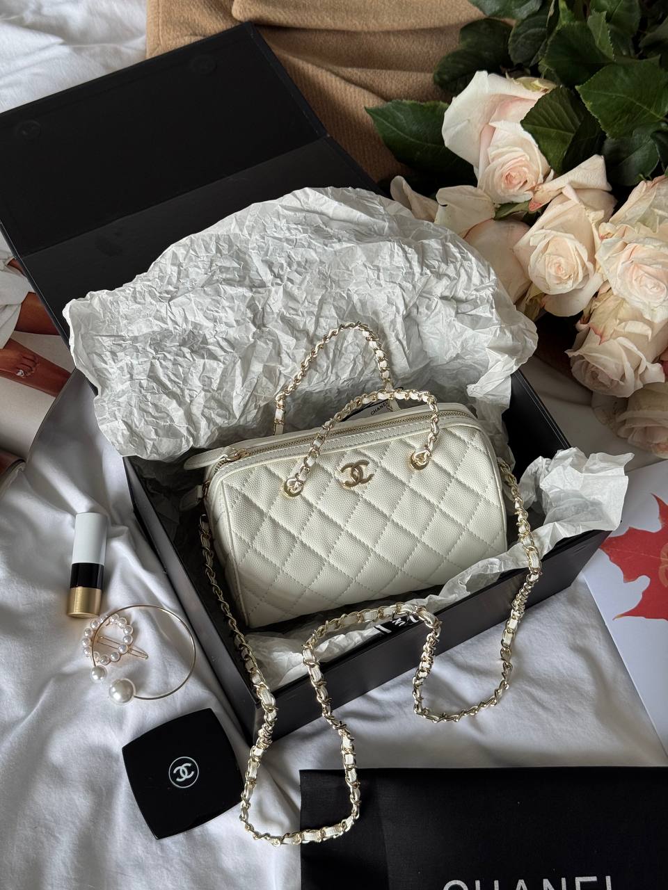 Chanel Mini Classic Bowling Bag Cream