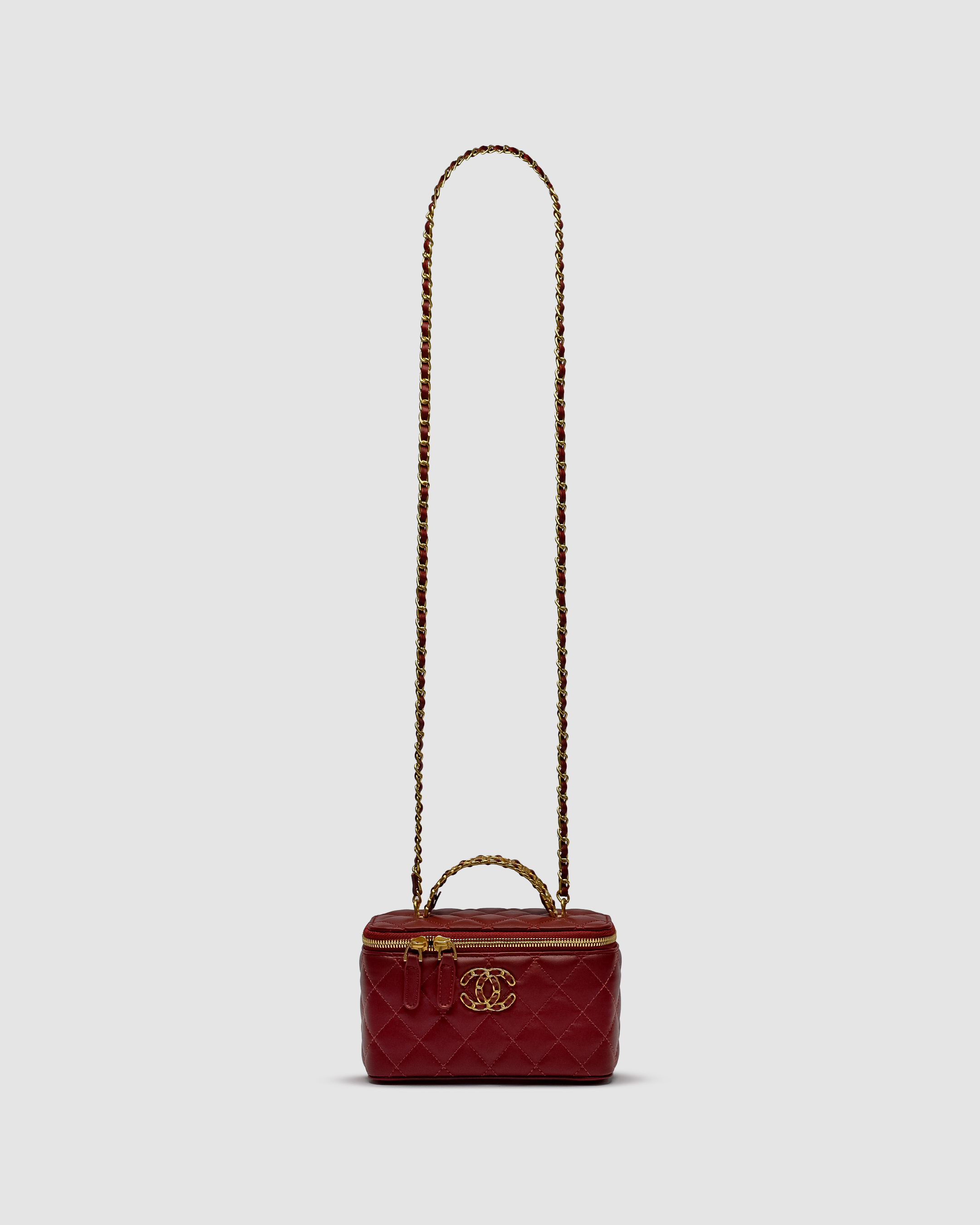 Chanel Classic Burgundy Lambskin Pearl Crush Vanity Bag Gold