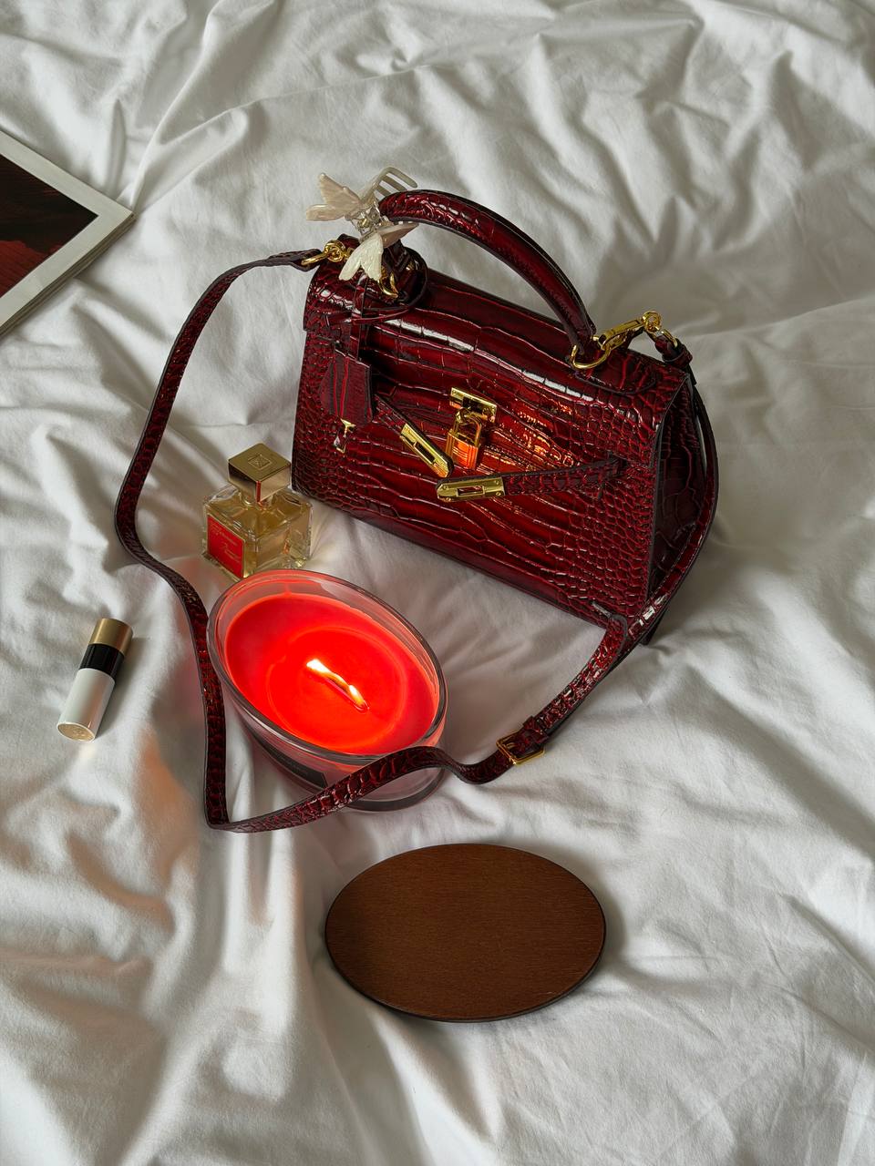 Hermes Kelly 25 Rouge H Shiny Porosus Crocodile Leather Red