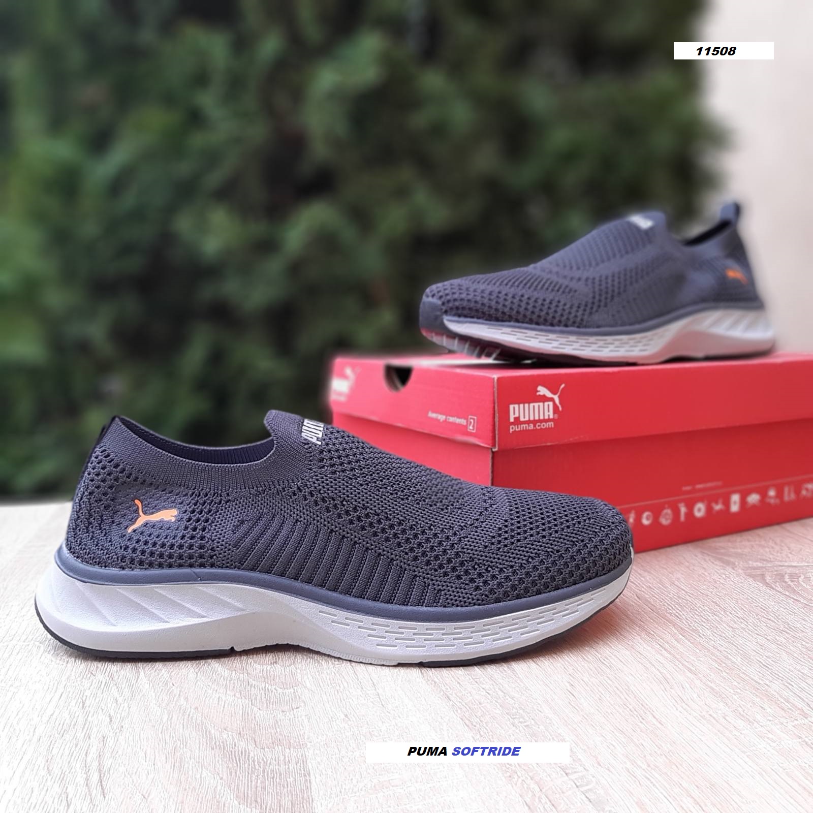 Puma SOFTRIDE тапкі мокасіни сліпони серые с помаранчевим на лето шлепки сланцы