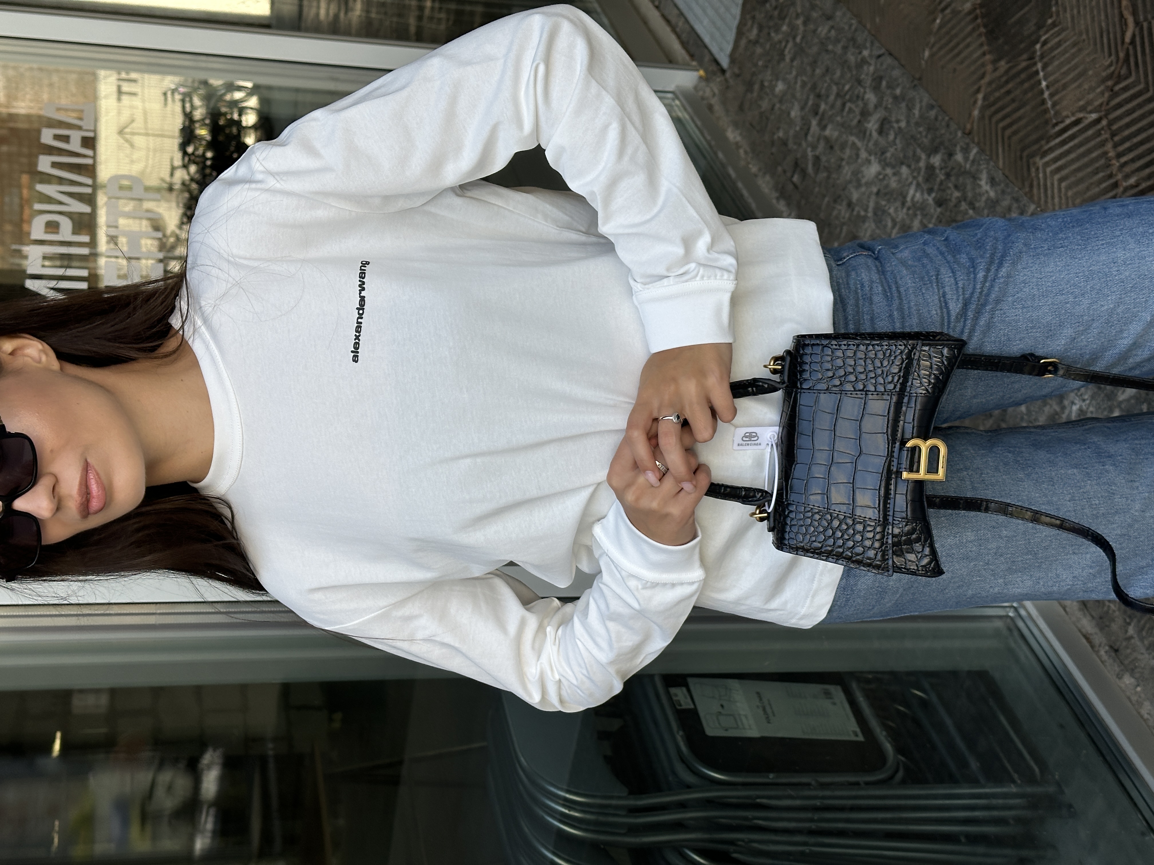 alexanderwang Long Sleeve Tee in High Twist Jersey White