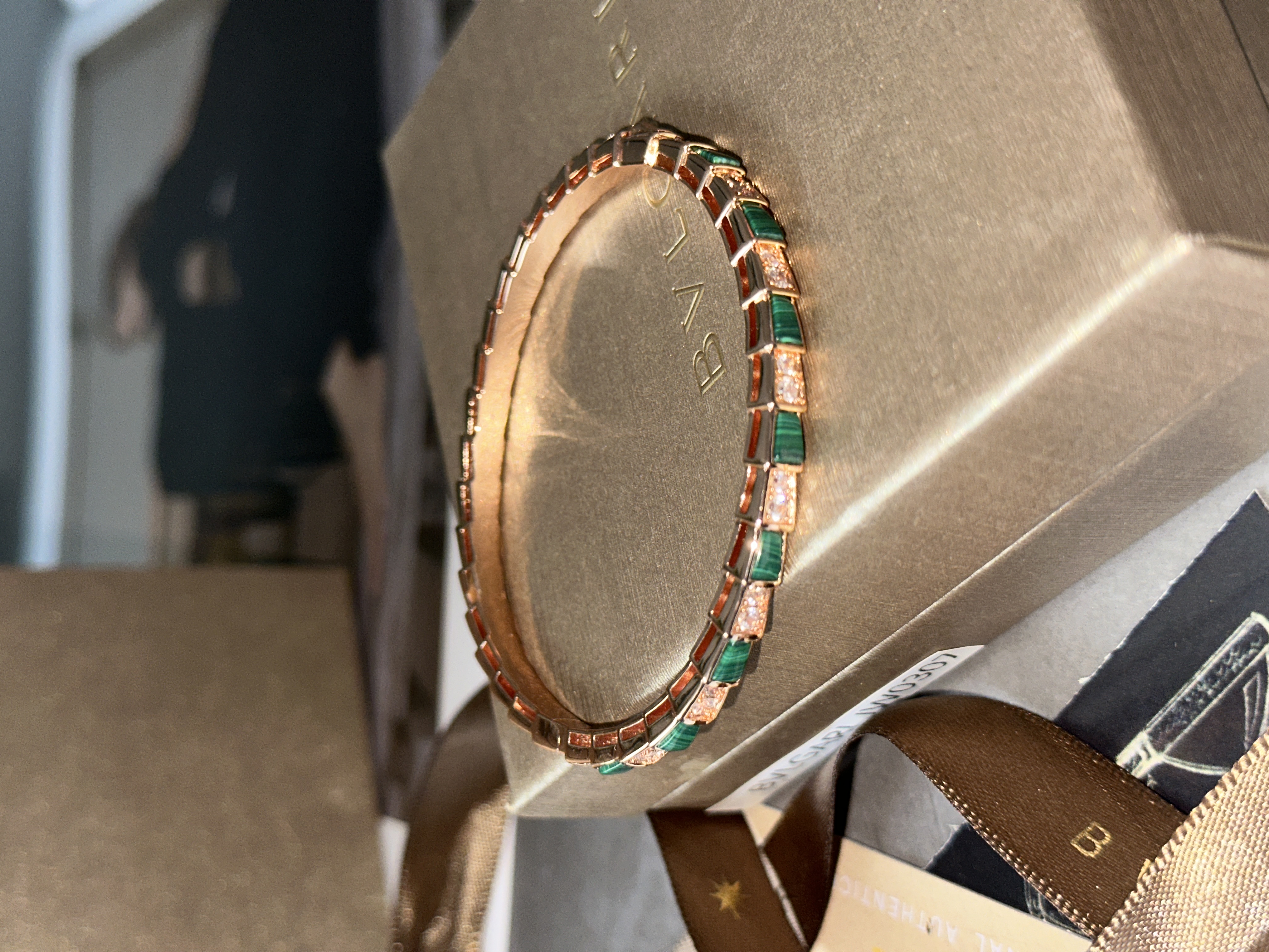 Bvlgari Serpenti Viper Bracelet 18K Rose Gold with Malachite/Diamonds