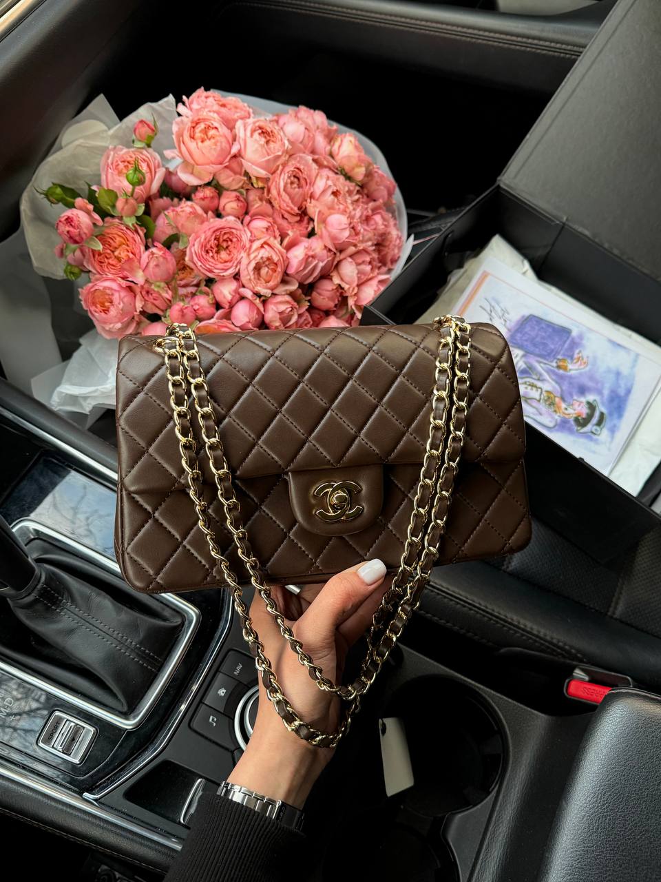 Chanel Classic 2.55 Medium Double Flap in Brown/Gold Магнітна Коробка