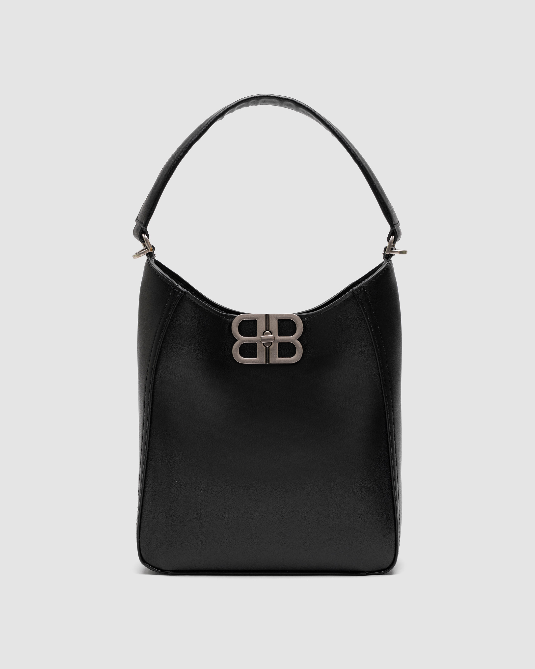 Balenciaga Soft Hobo Bag in Black Peach Calfskin, aged-silver hardware
