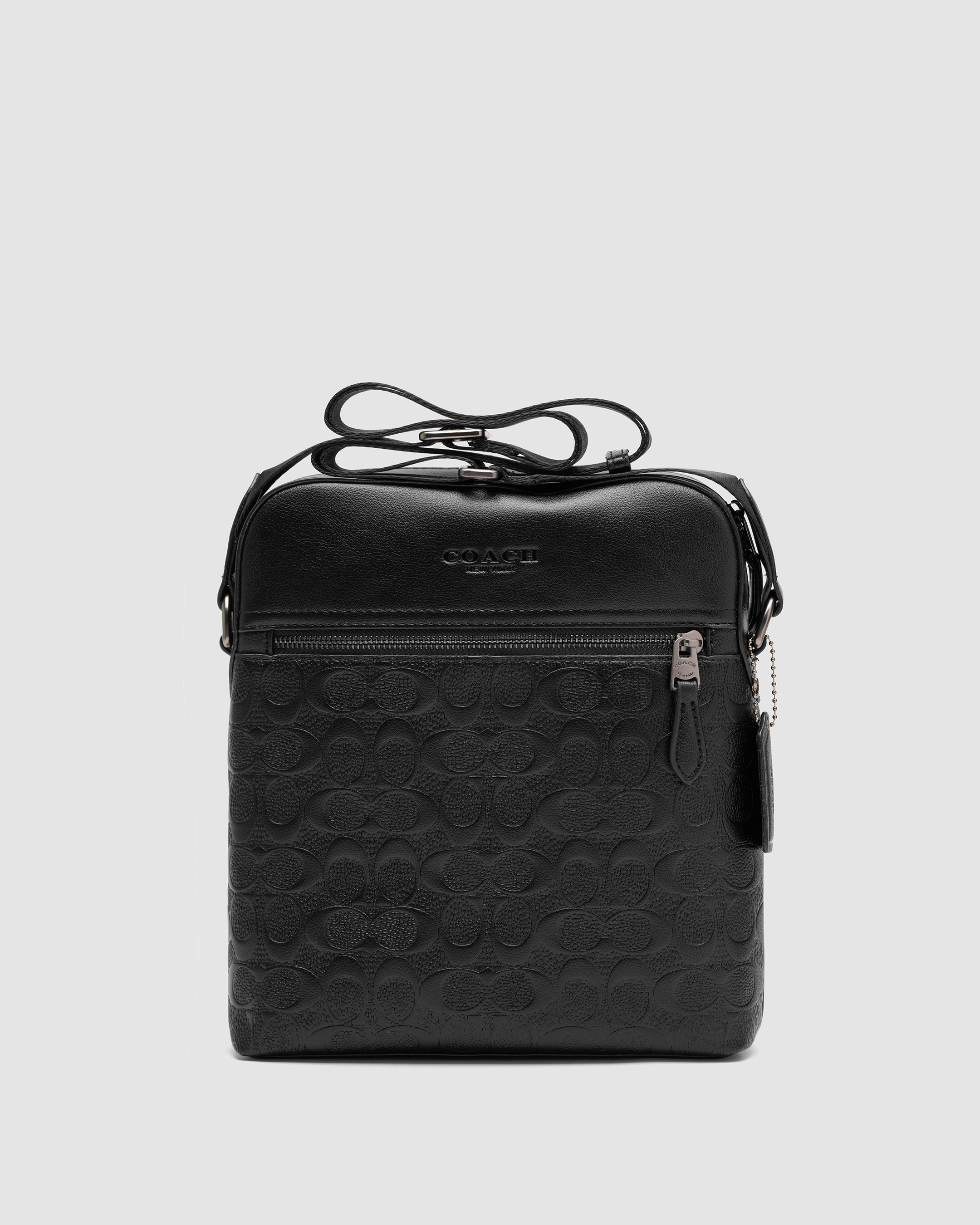 Coach Houston Relief Print Cow Leather Flight Bag Black