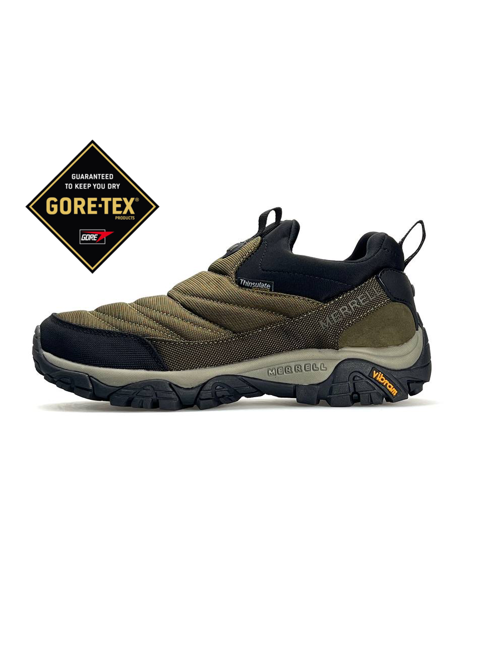 Кроссовки Merrell Nova Moc GTX текстильные цвета хаки демисезонные с влагозащитой на шнуровке спортивная обувь