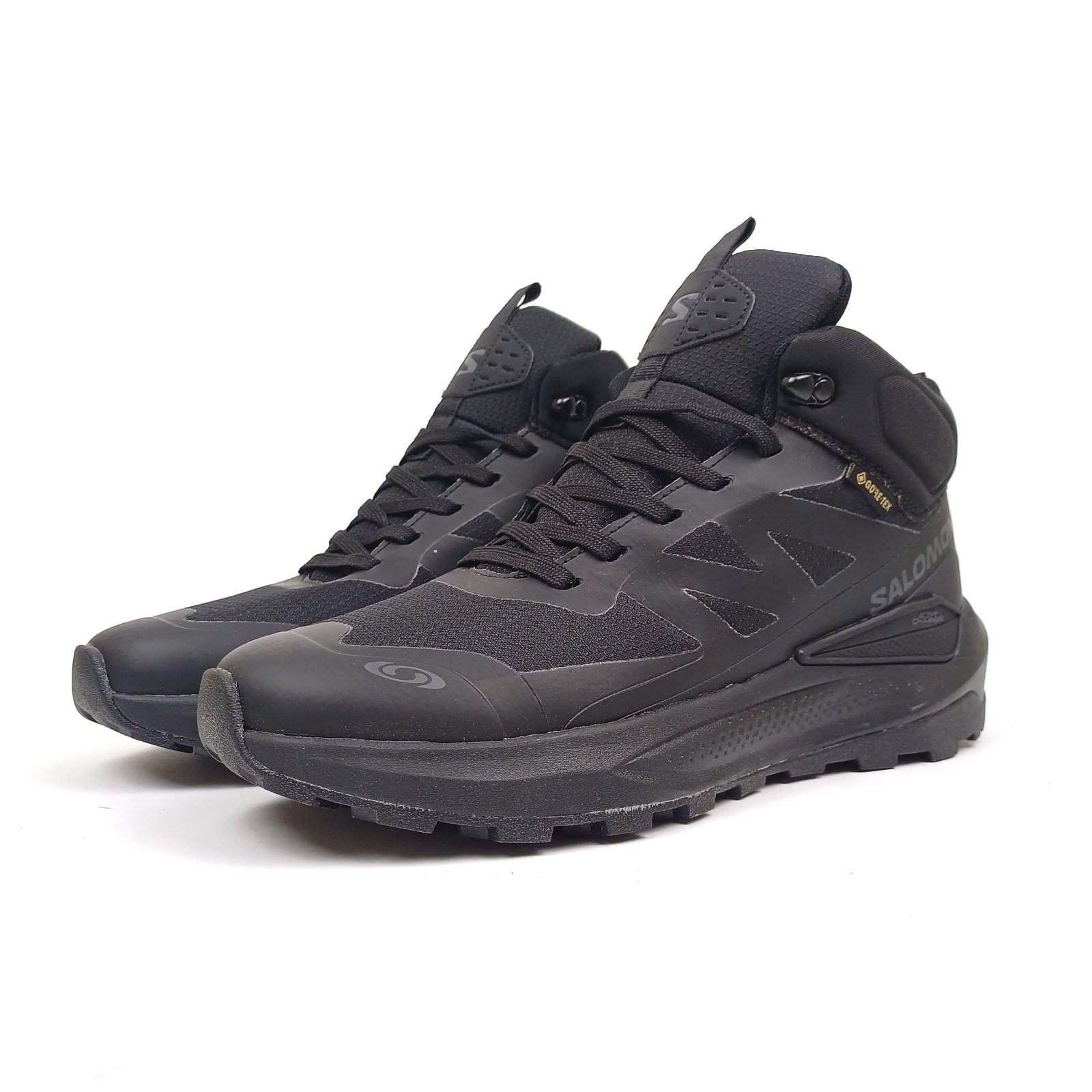 Кроссовки Salomon Elixir Activ Mid GTX Fur резиновые черные зимние с влагозащитой на шнуровке спортивная обувь