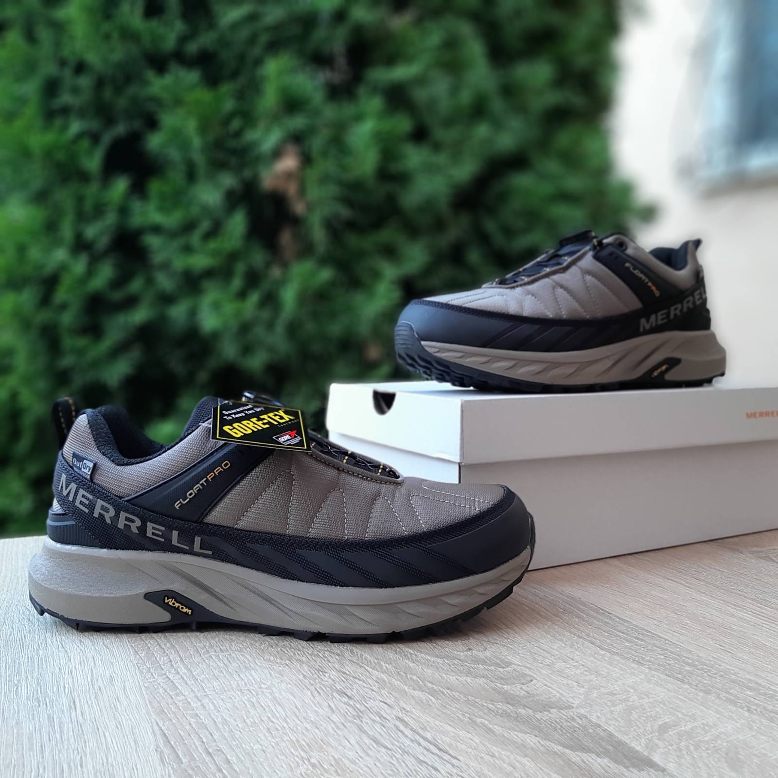 Кроссовки Merrell Float Pro темно бежевый с чорним резиновые зимние повседневные на шнуровке спортивная обувь