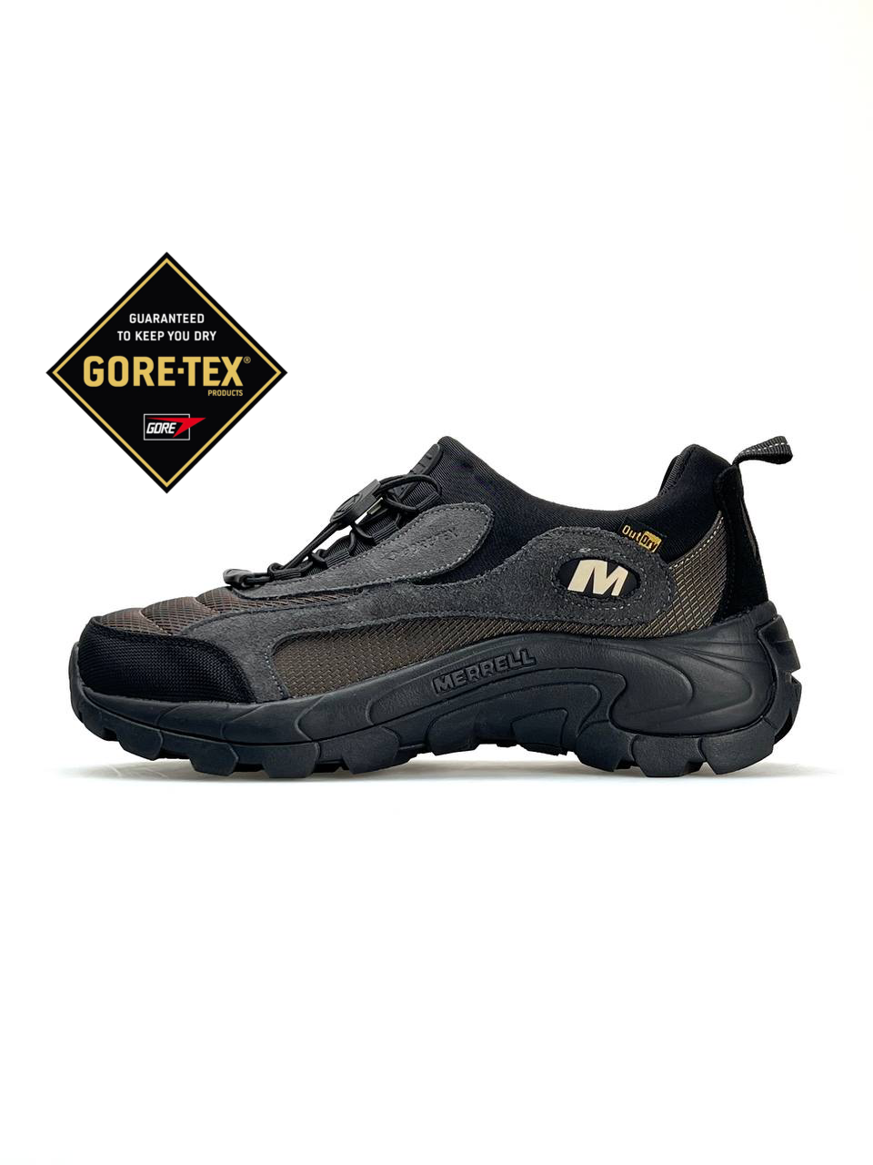 Кроссовки Merrell MOC EVO 1TRL X GTX текстильные серые с черным демисезонные с влагозащитой спортивная обувь
