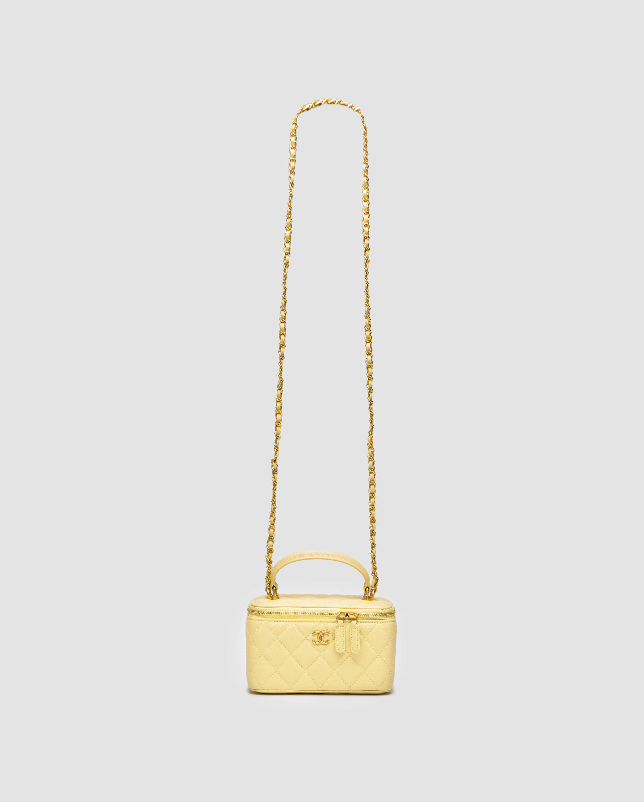 Chanel Classic Yellow Caviar Quilted Pearl Crush Vanity Bag