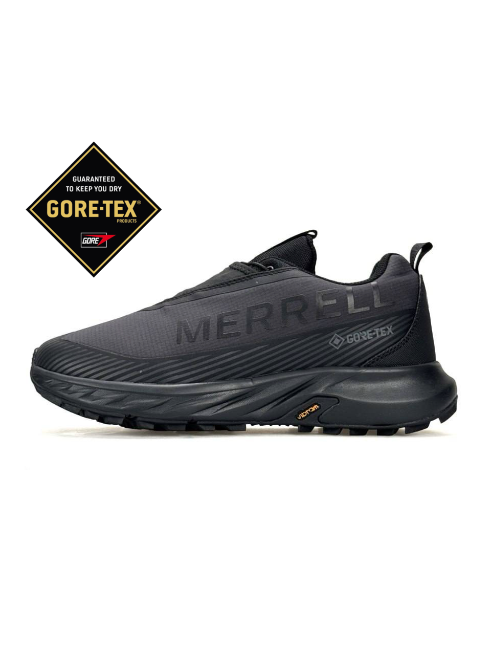 Кроссовки Merrell Agility Peak 5 GTX текстильные темно-серые с черным демисезонные с влагозащитой повседневные