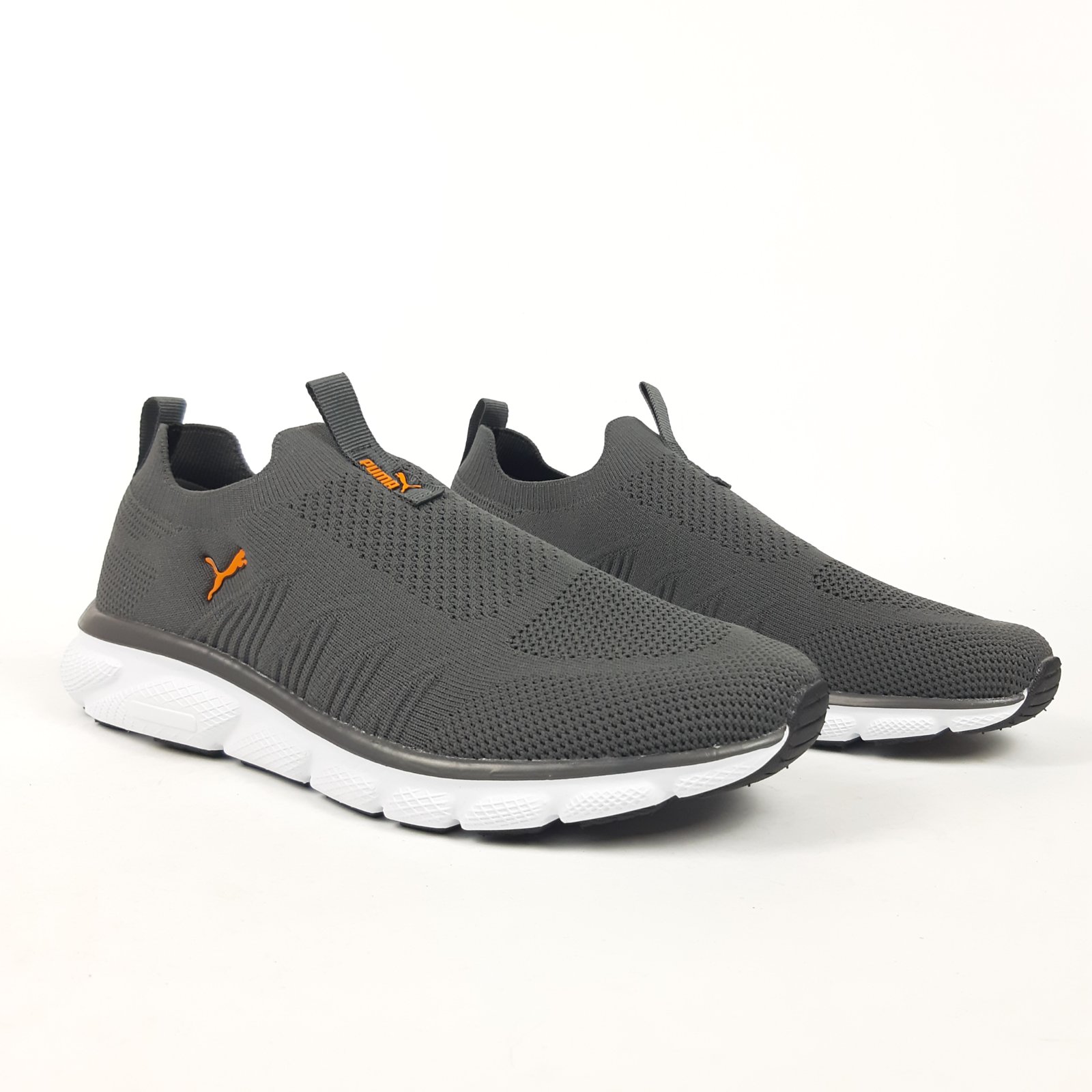 Puma Slip-On Knit тапкі мокасіни сліпони серые с помаранчевим на теплую погоду шлепки сланцы