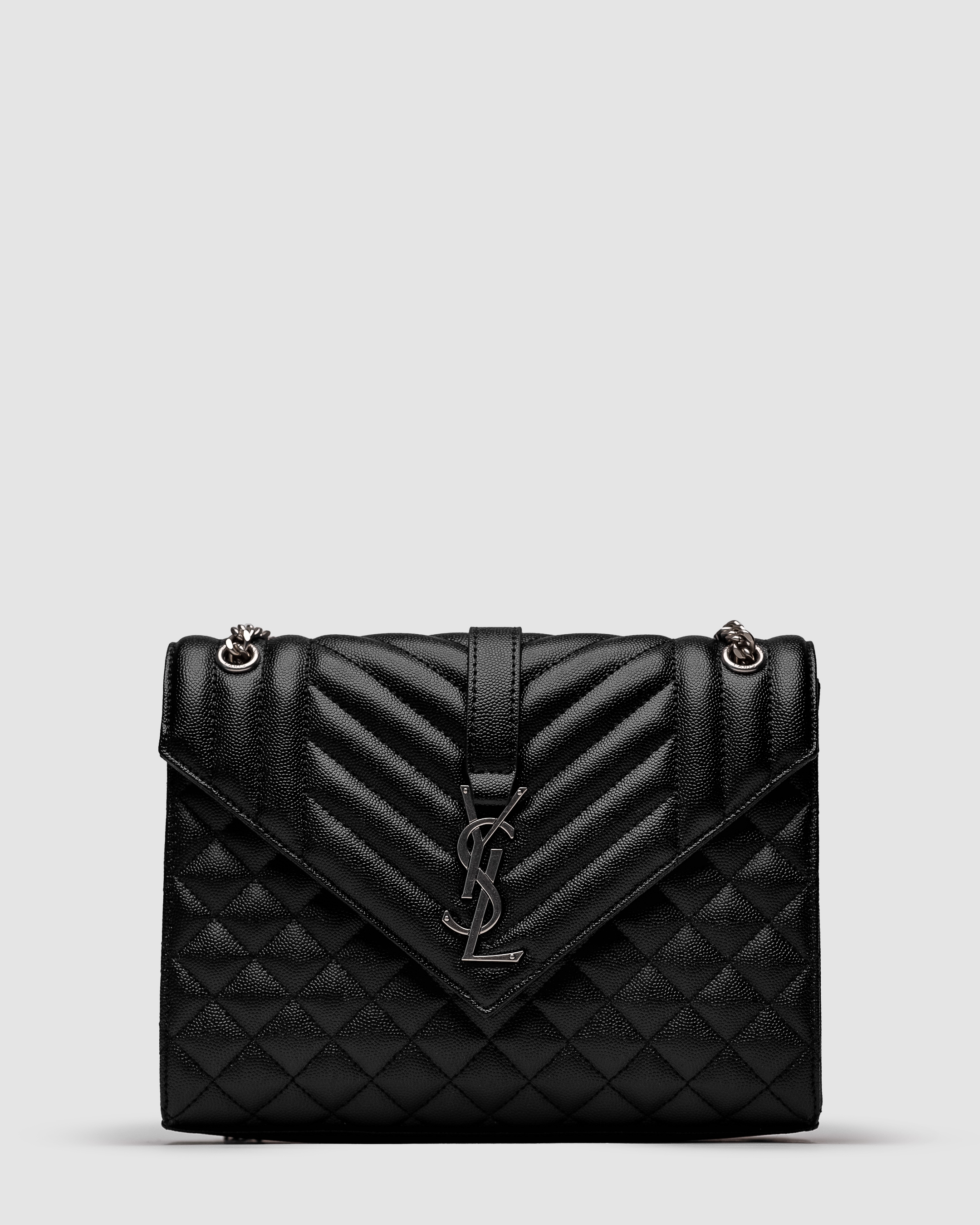 Saint Laurent Envelope Medium In Quilted Leather Silver