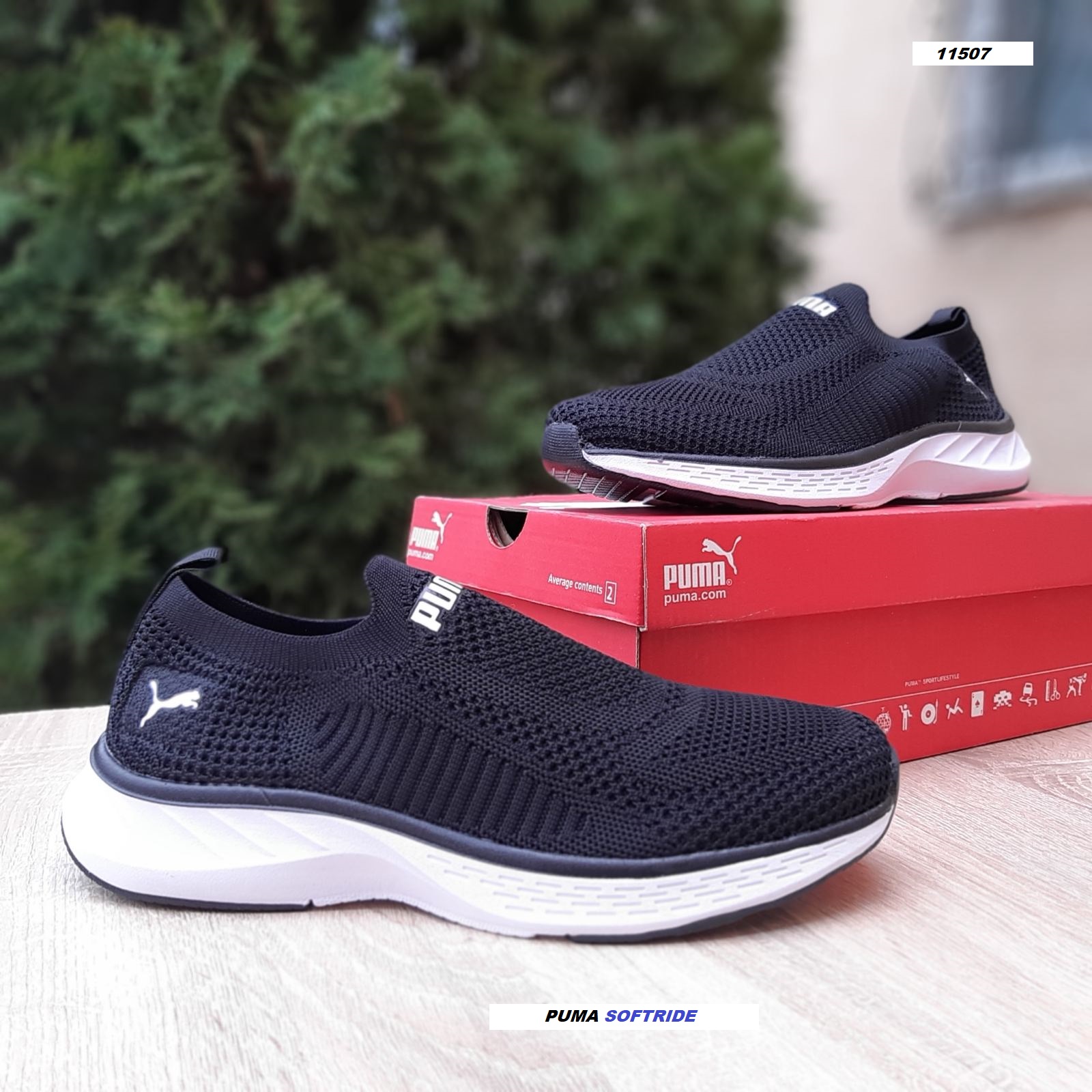 Puma SOFTRIDE тапкі мокасіни сліпони черные на білій для путешествий шлепки сланцы
