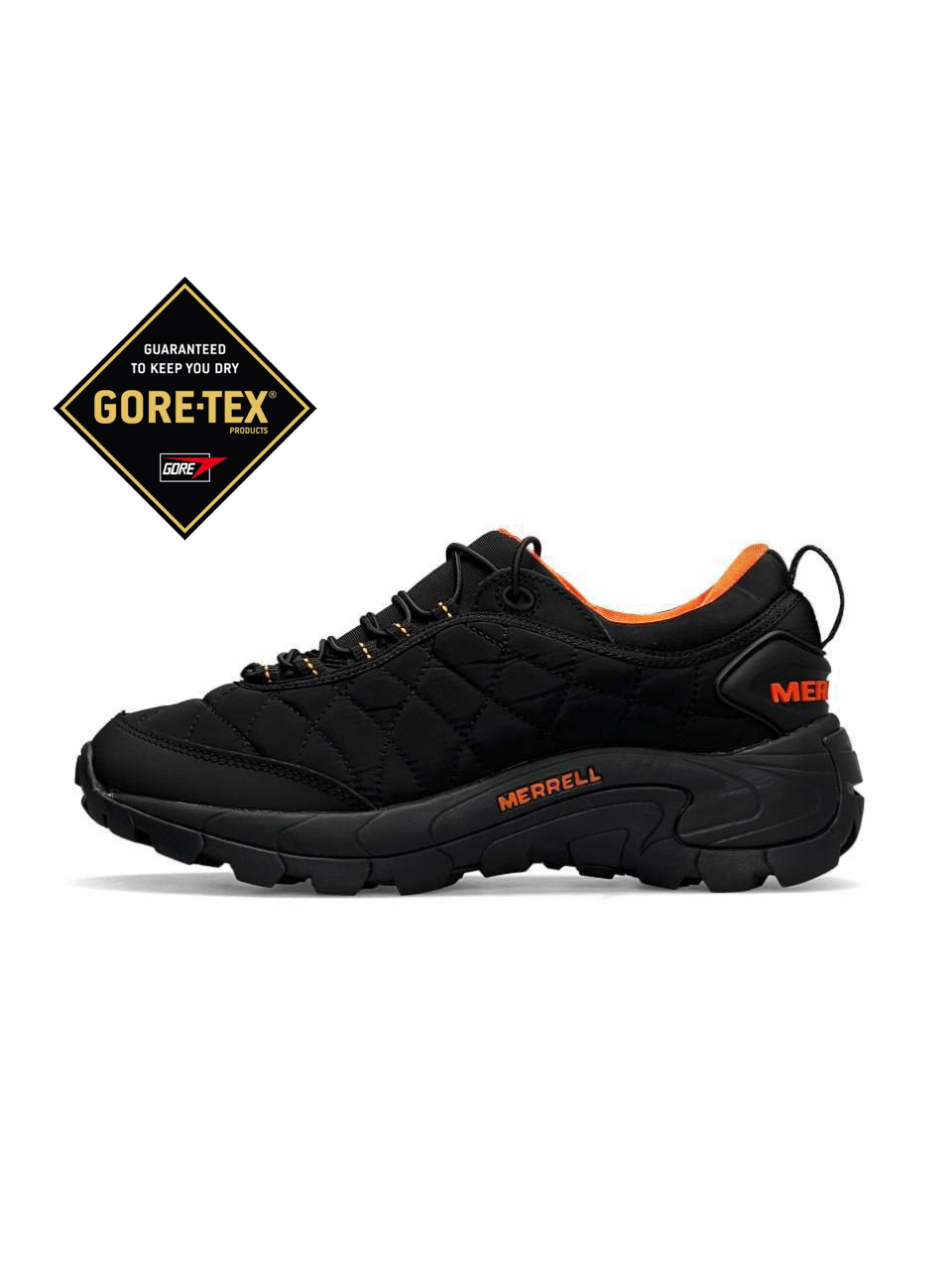 Кроссовки Merrell Ice Cap Moc 2 GTX черные с оранжевым демисезонные с влагозащитой спортивная обувь