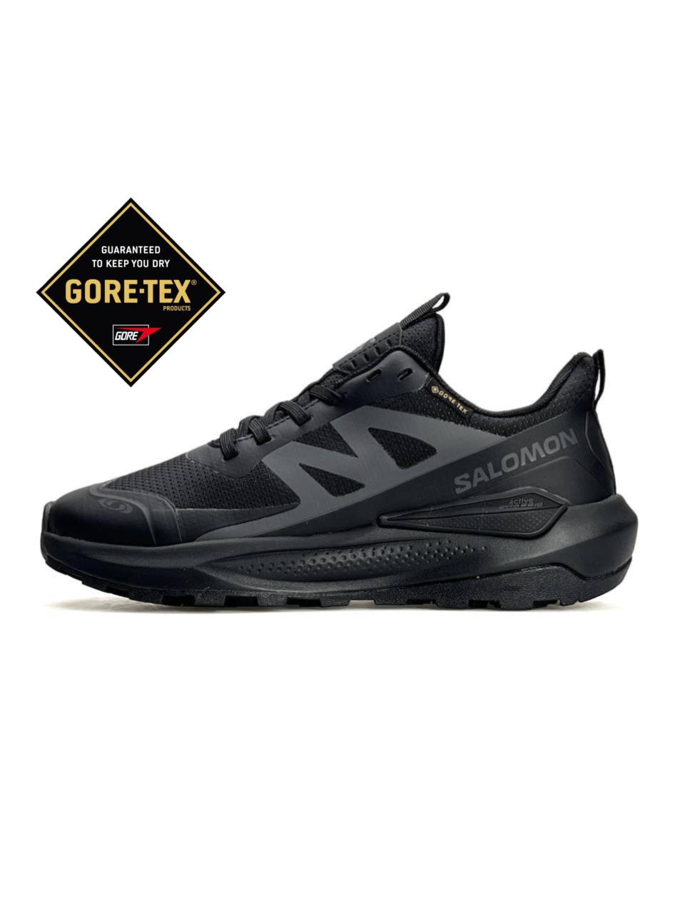 Кроссовки Salomon Elixir Activ GTX текстильные черные демисезонные с влагозащитой на шнуровке спортивная обувь
