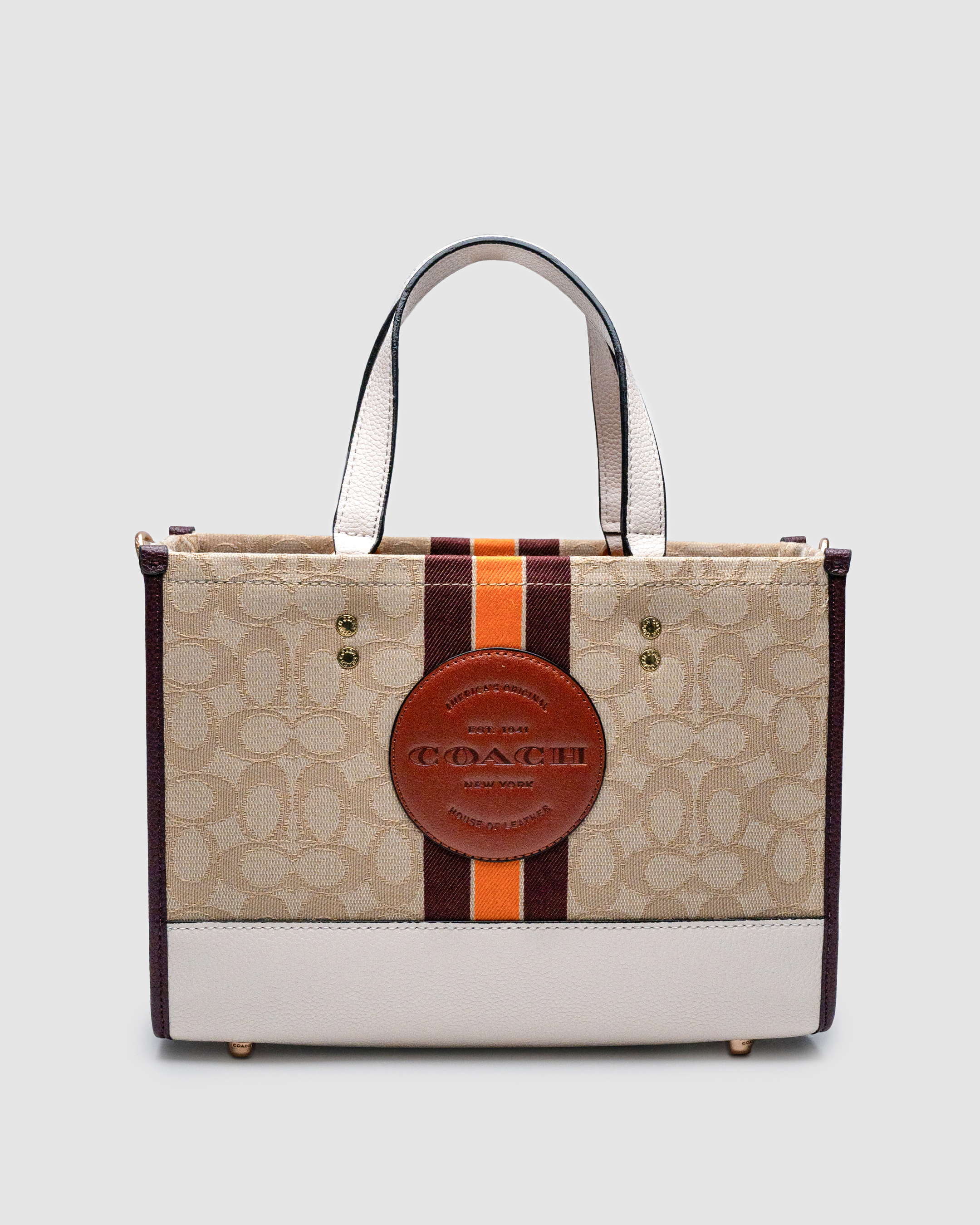 Coach Dempsey Tote 22 In Signature Jacquard With Stripe