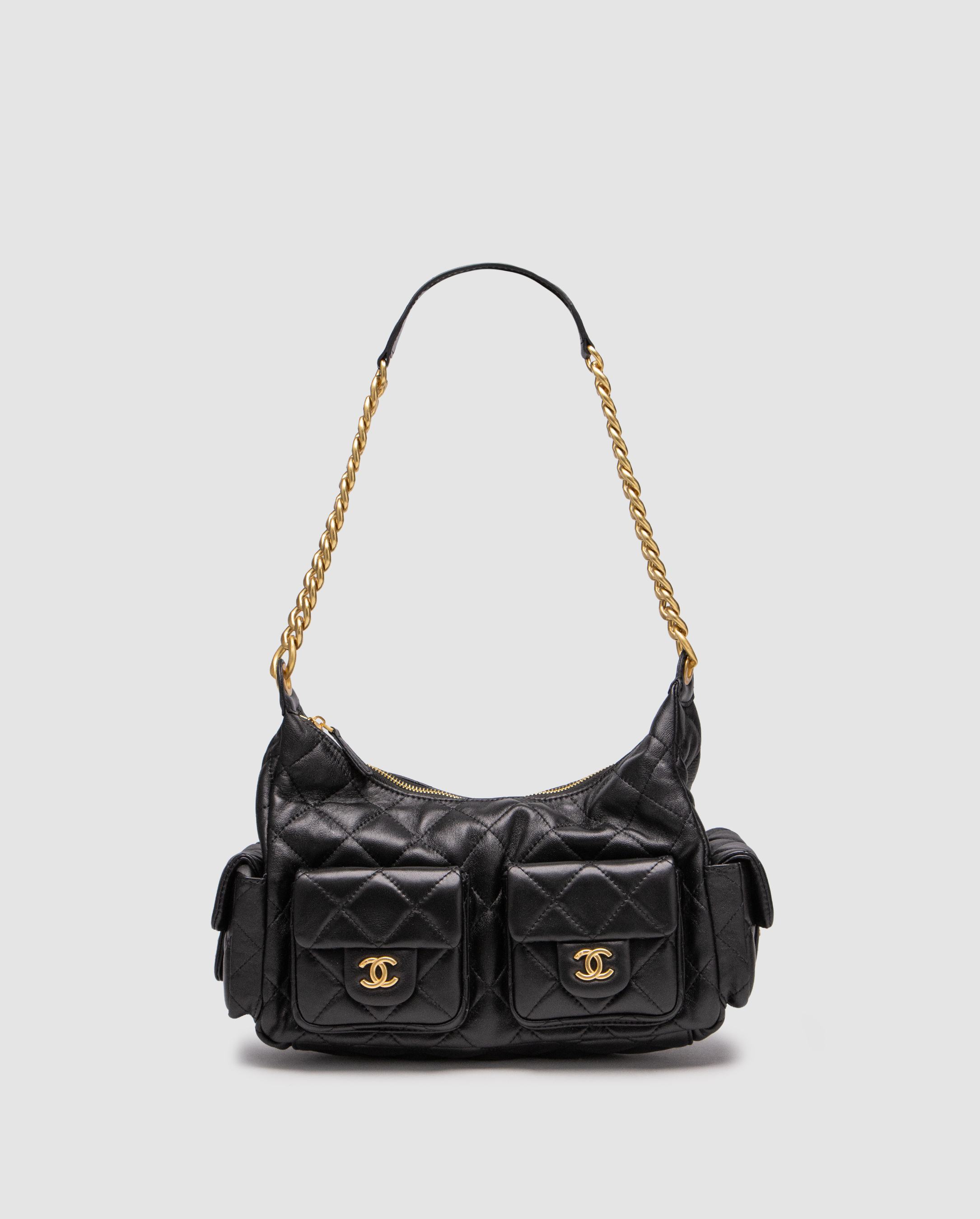 Chanel 25C Lambskin Shoulder Bag Black/Gold