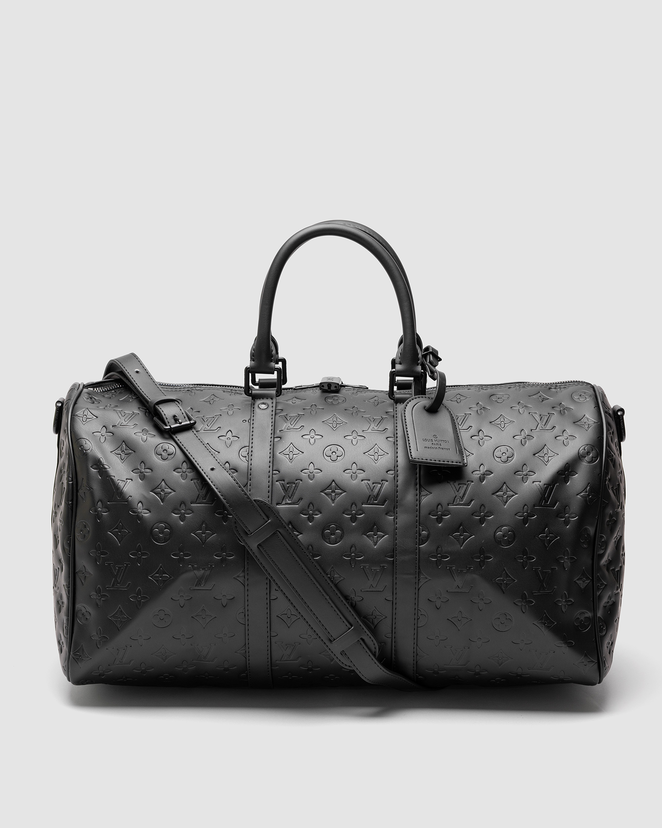 LV Keepall Bandouliere 50 Monogram Shadow Black in Embossed Leather