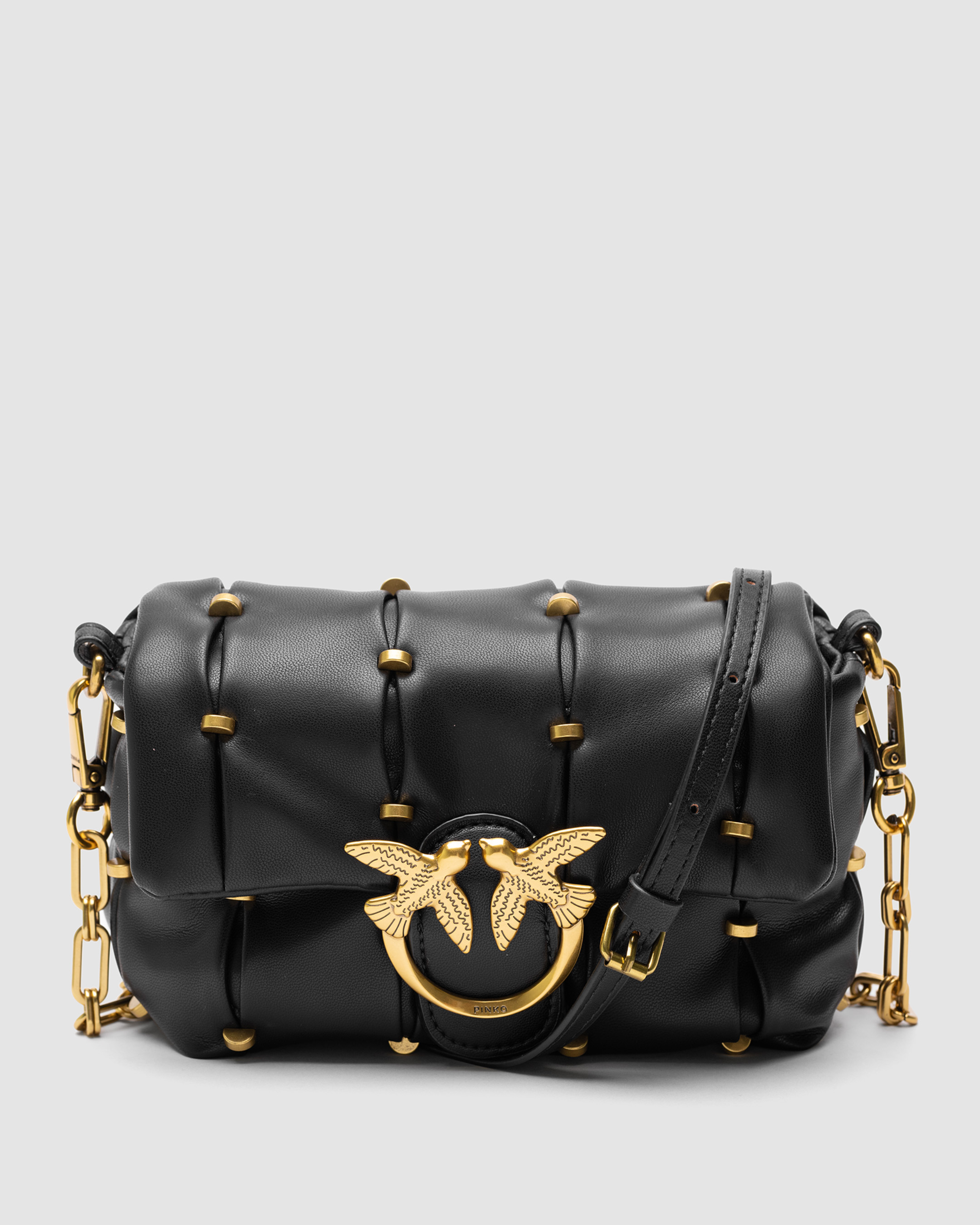 Pinko Black Quilted Leather Love Mini Puff Staples