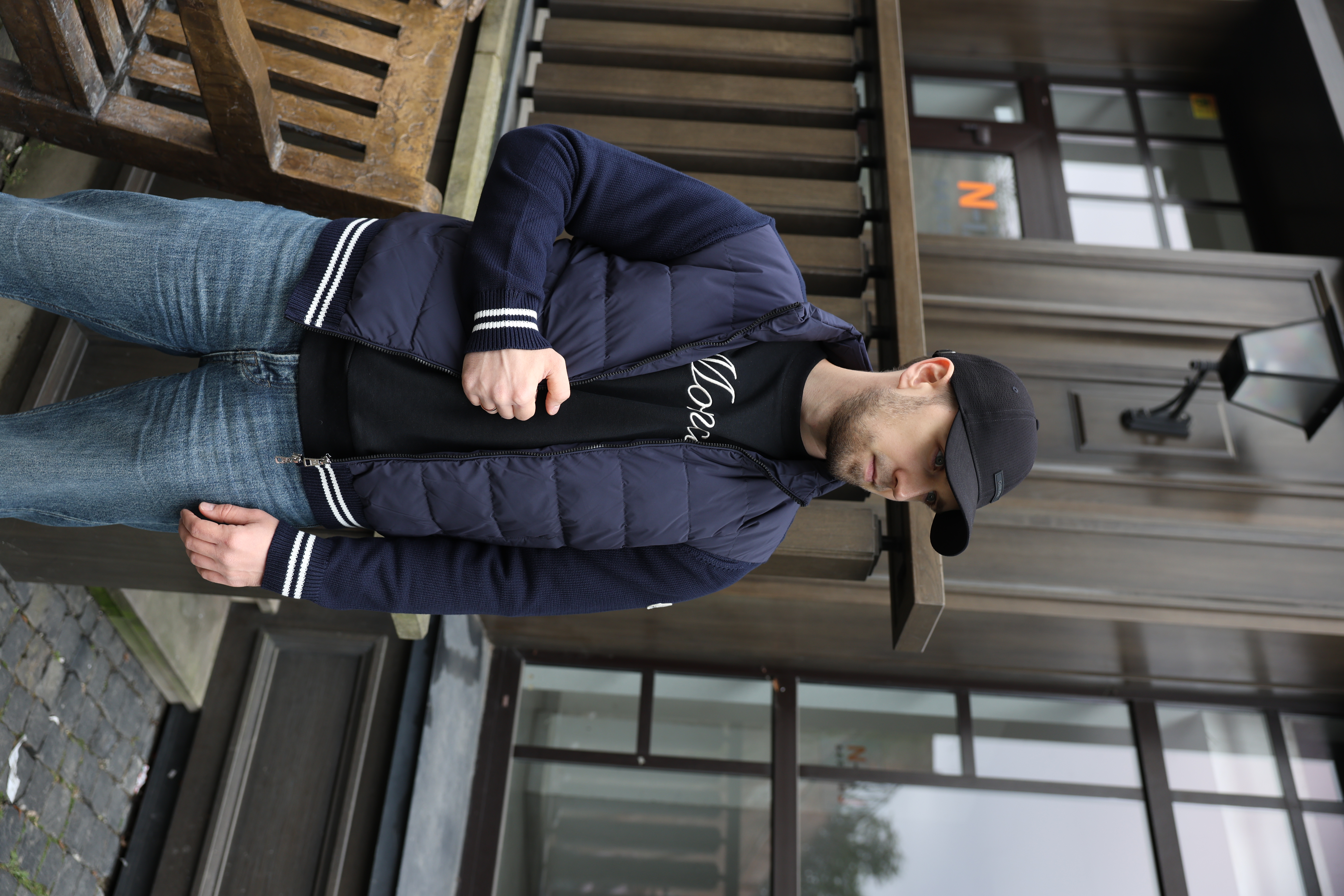 Moncler Padded Cotton Cardigan Navy Blue